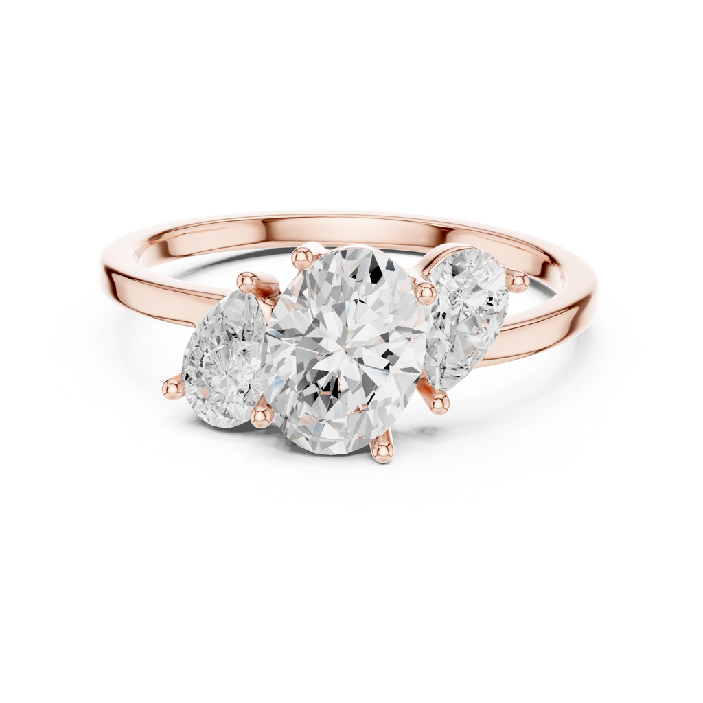 Oval & Pear Three Stone Diamond Engagement Ring