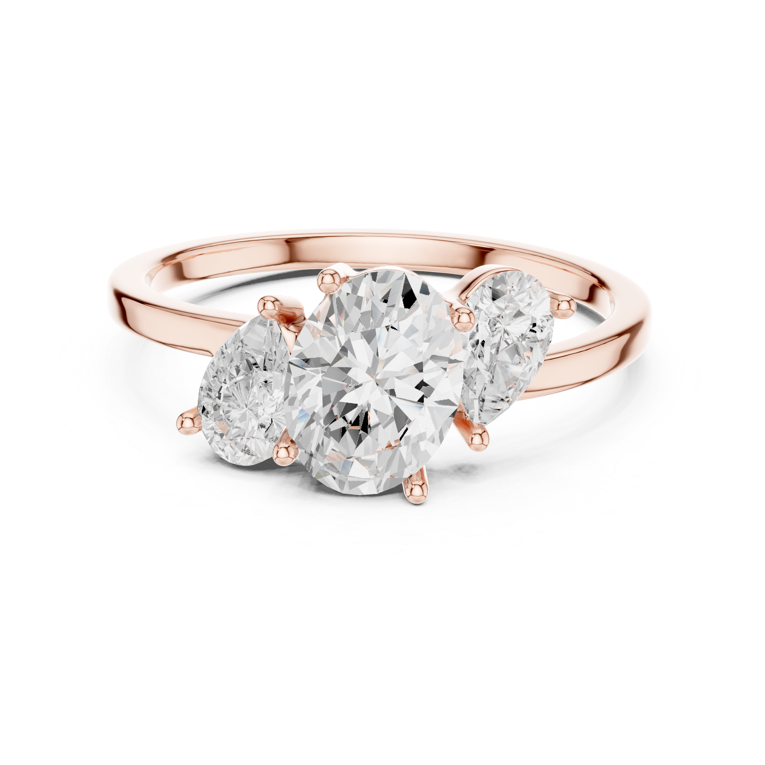 Oval & Pear Three Stone Diamond Engagement Ring