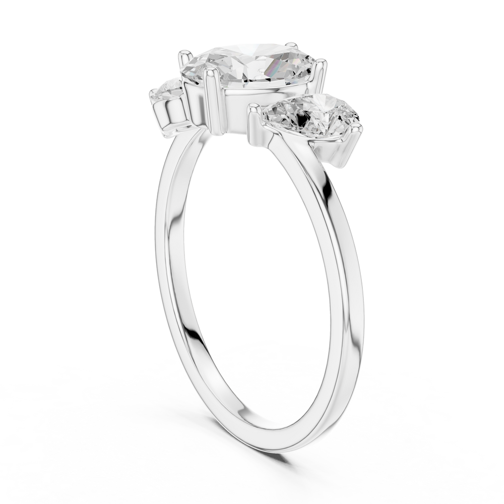 Oval & Pear Three Stone Diamond Engagement Ring