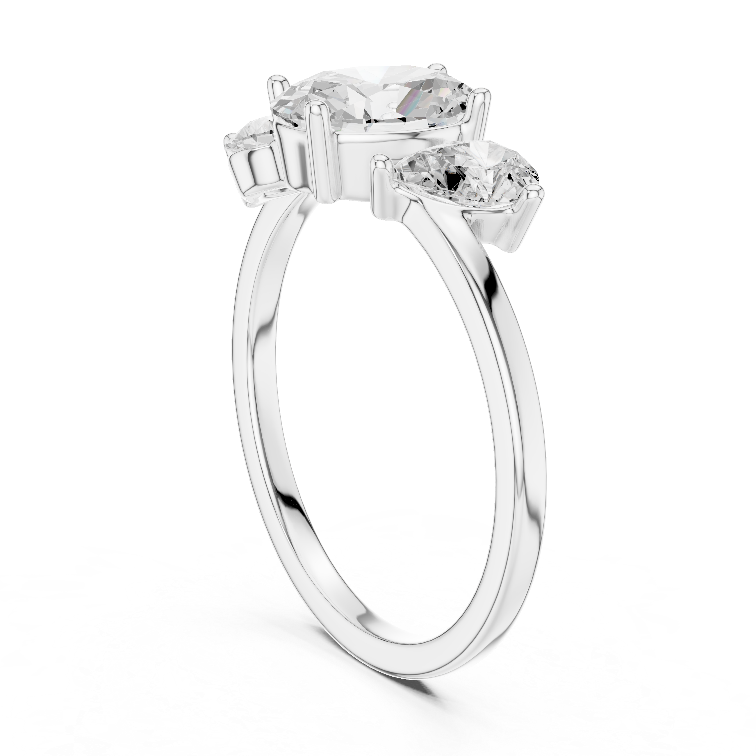 Oval & Pear Three Stone Diamond Engagement Ring