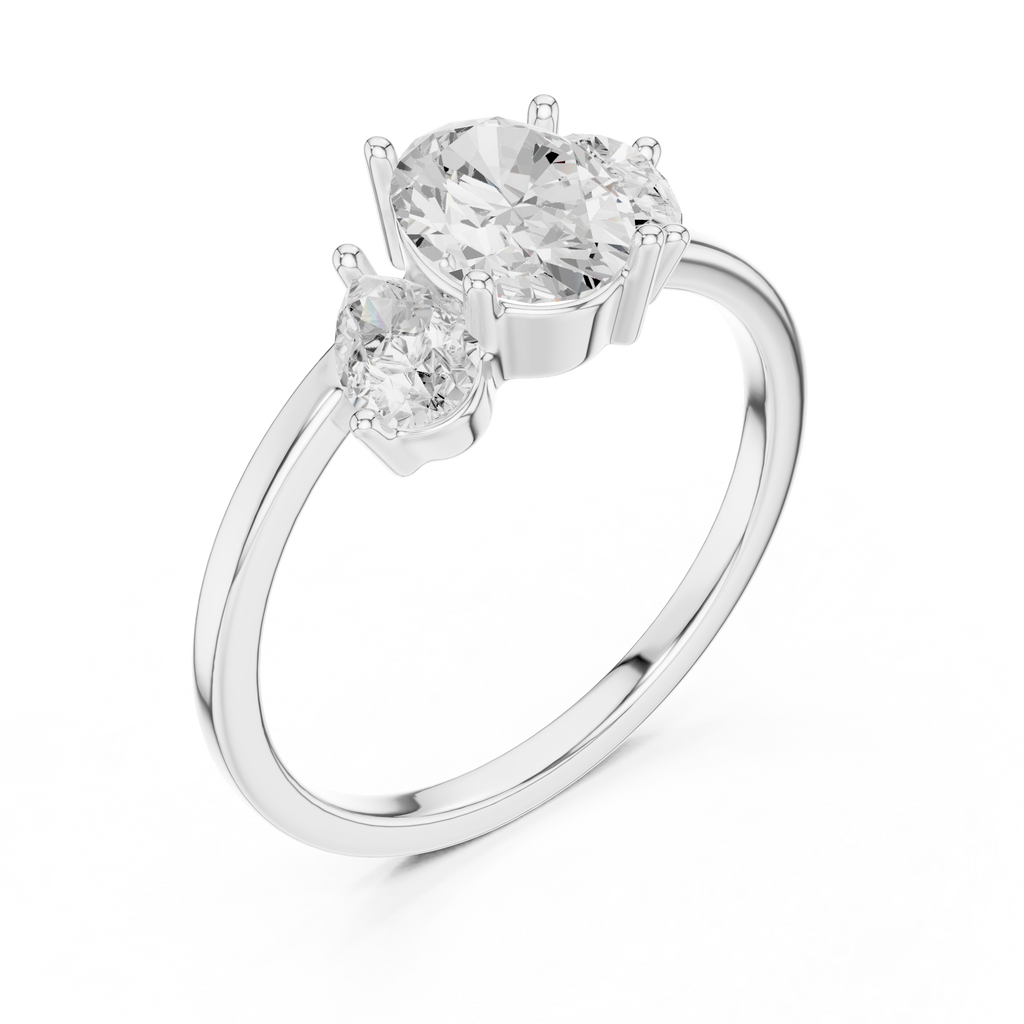 Oval & Pear Three Stone Diamond Engagement Ring