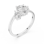 Oval & Pear Three Stone Diamond Engagement Ring