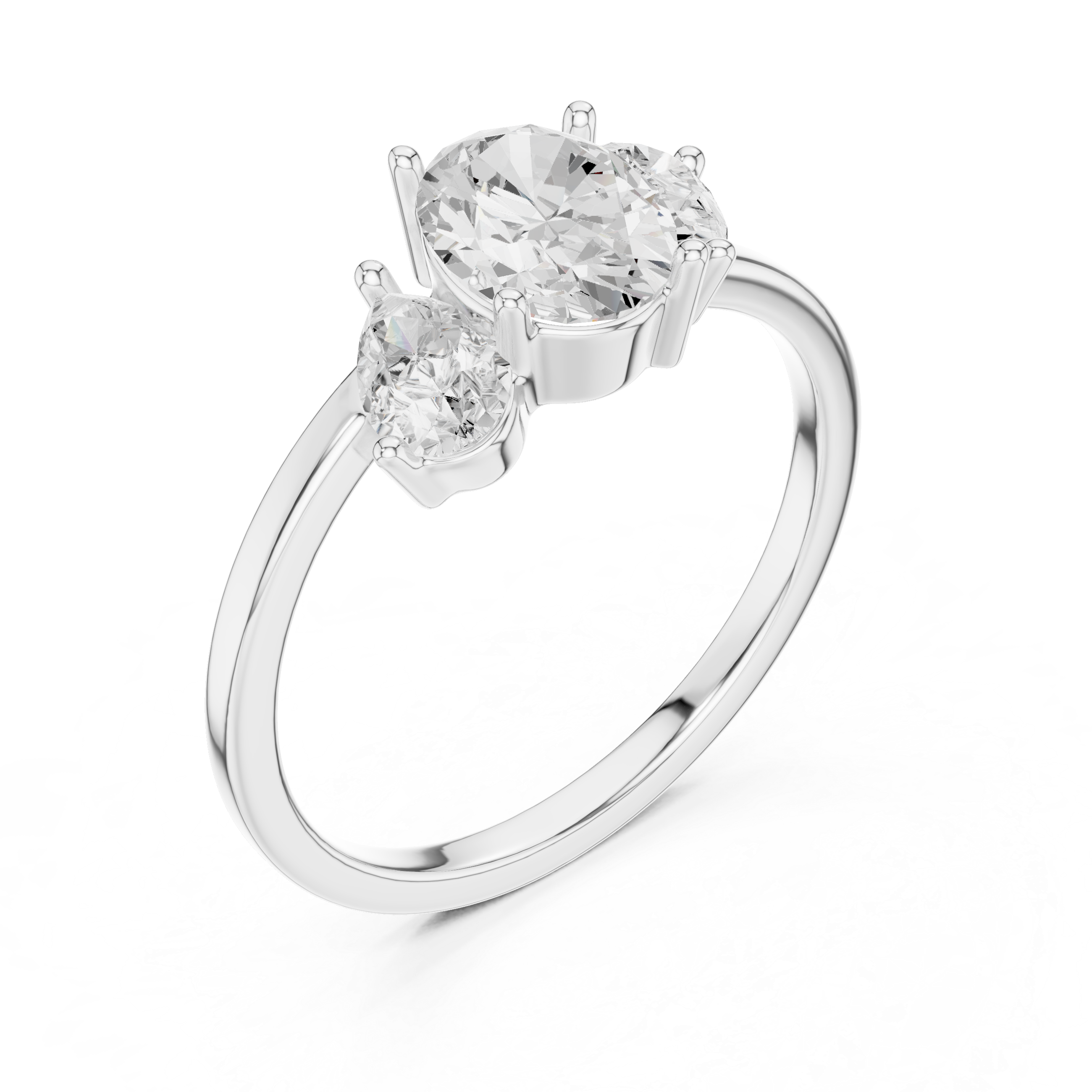 Oval & Pear Three Stone Diamond Engagement Ring