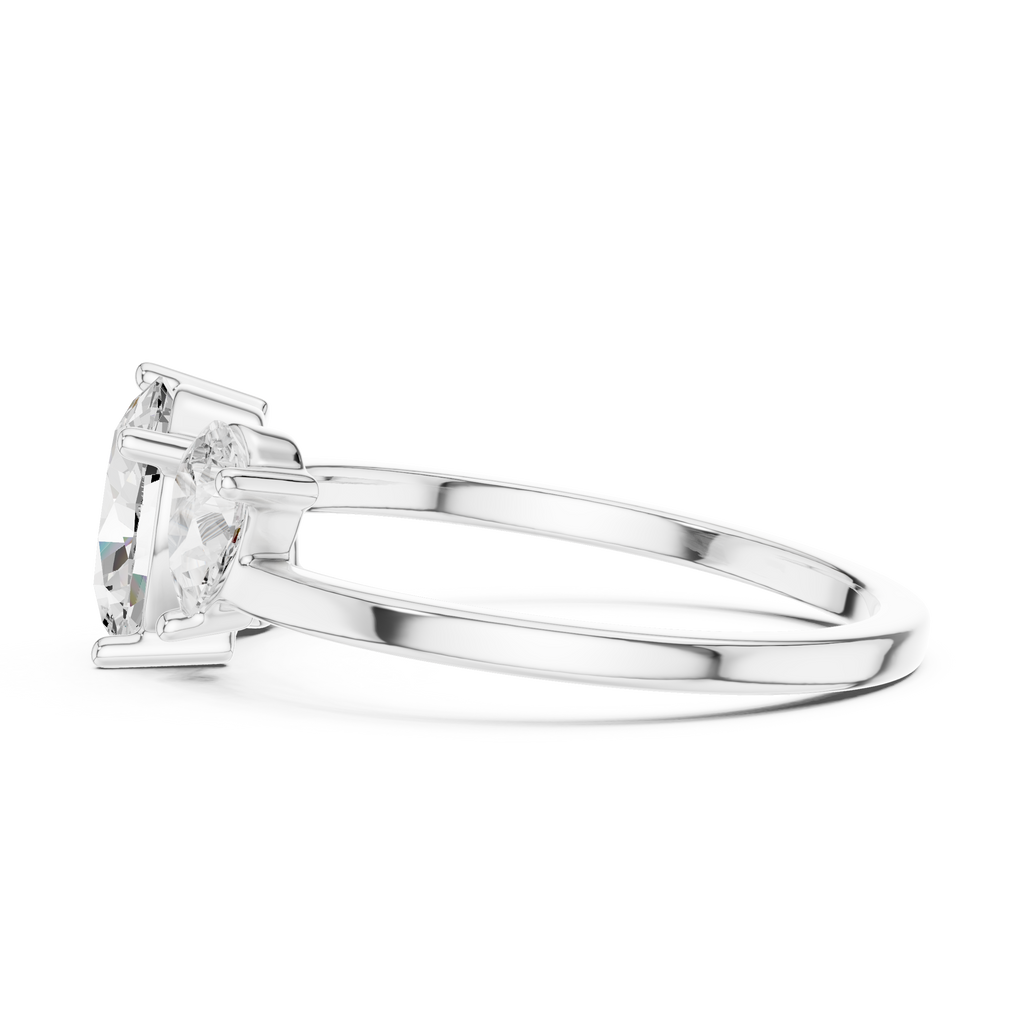 Oval & Pear Three Stone Diamond Engagement Ring