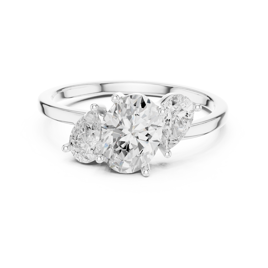 Oval & Pear Three Stone Diamond Engagement Ring