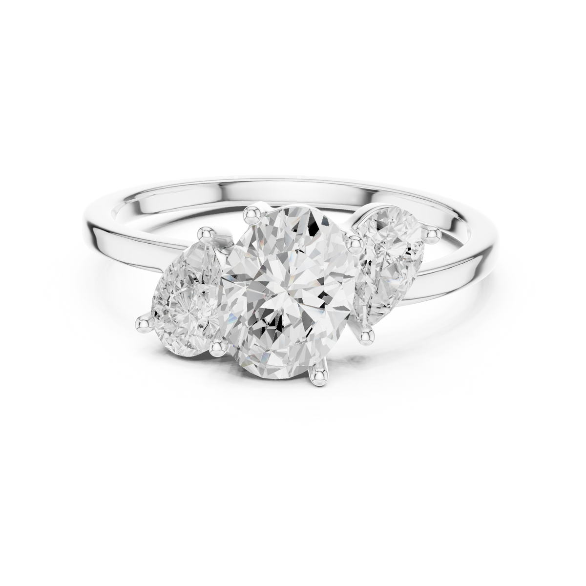Oval & Pear Three Stone Diamond Engagement Ring — Jewelix Atelier
