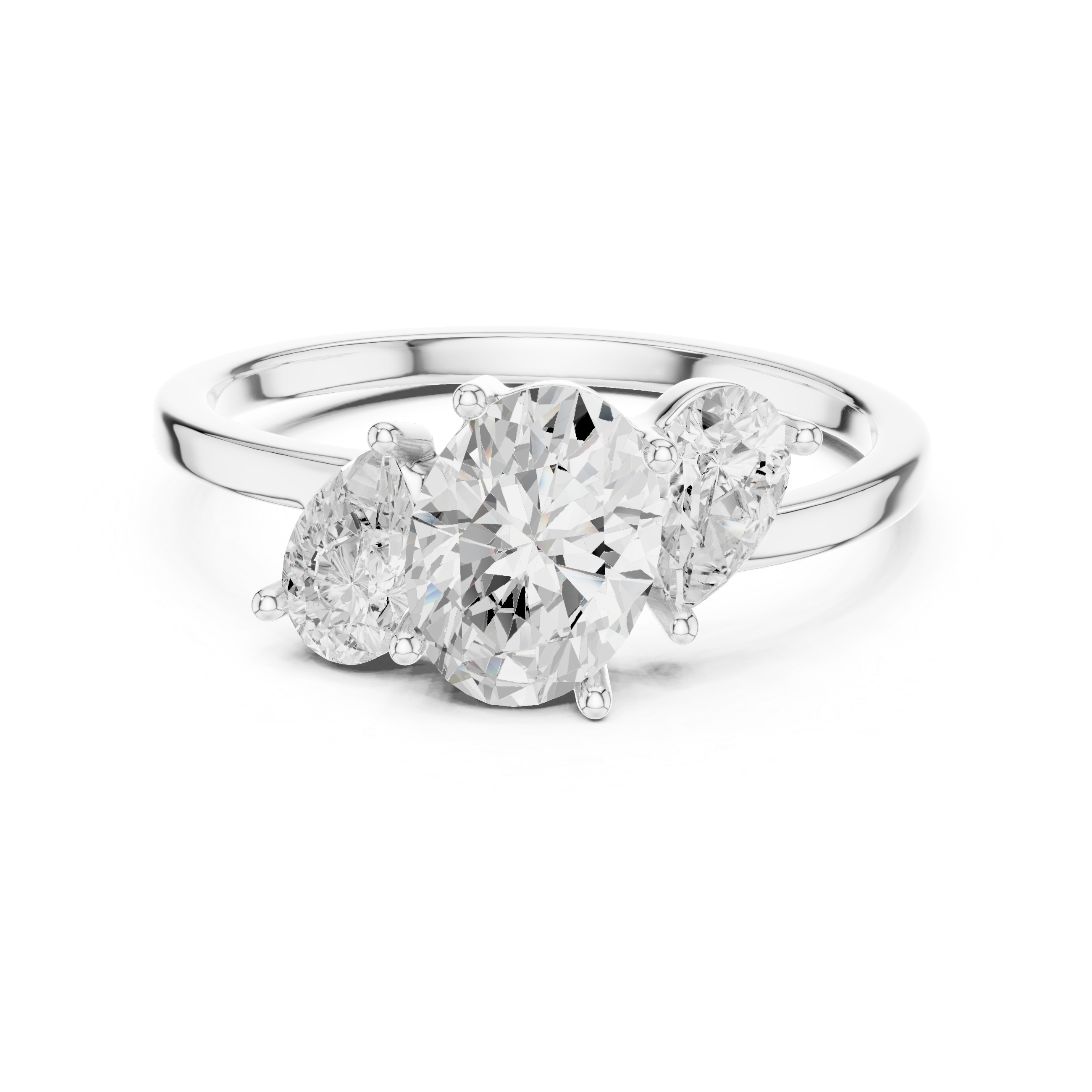 Oval & Pear Three Stone Diamond Engagement Ring