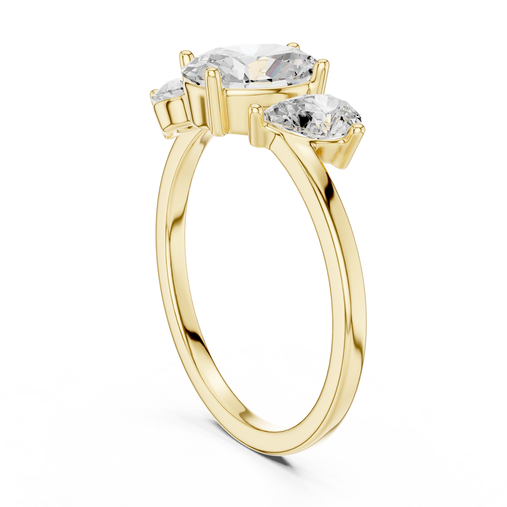 Oval & Pear Three Stone Diamond Engagement Ring