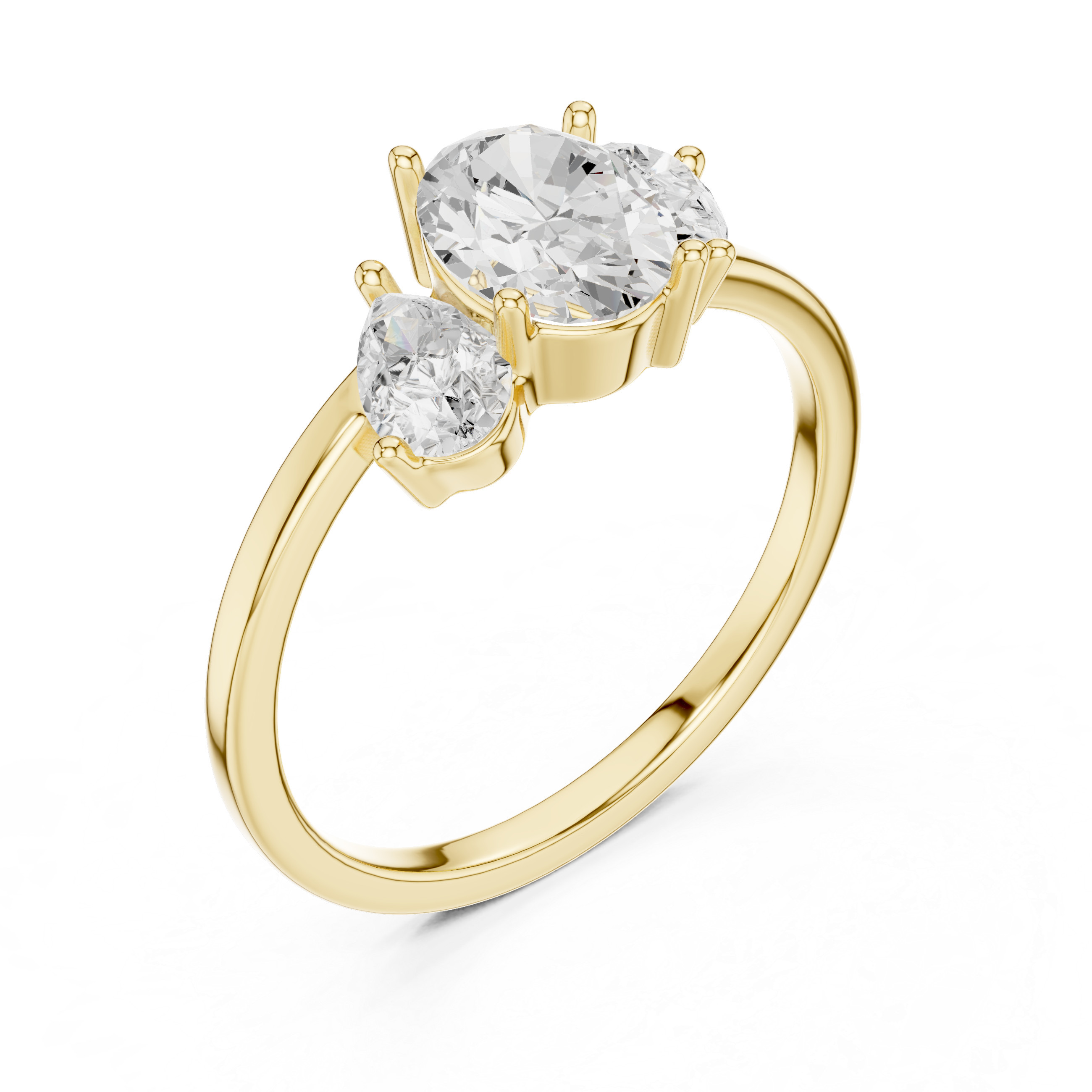 Oval & Pear Three Stone Diamond Engagement Ring