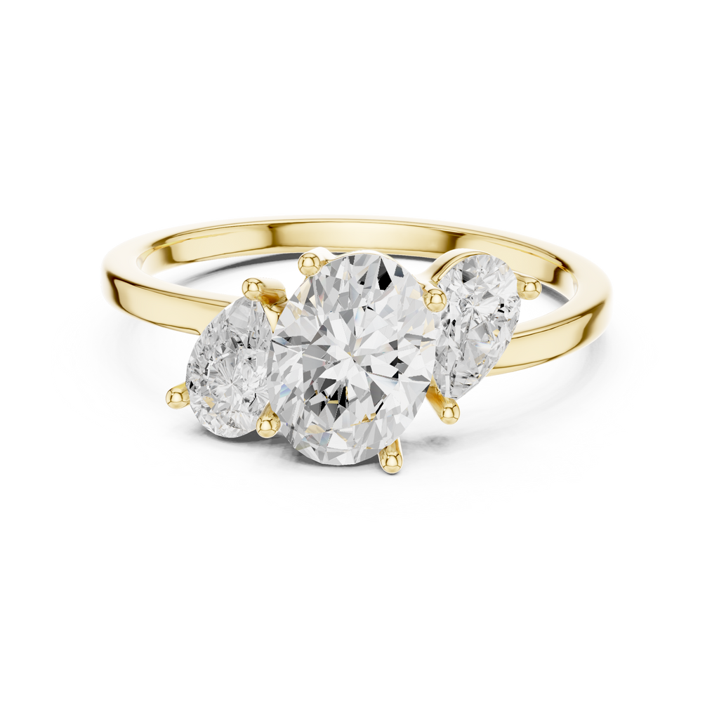 Oval & Pear Three Stone Diamond Engagement Ring