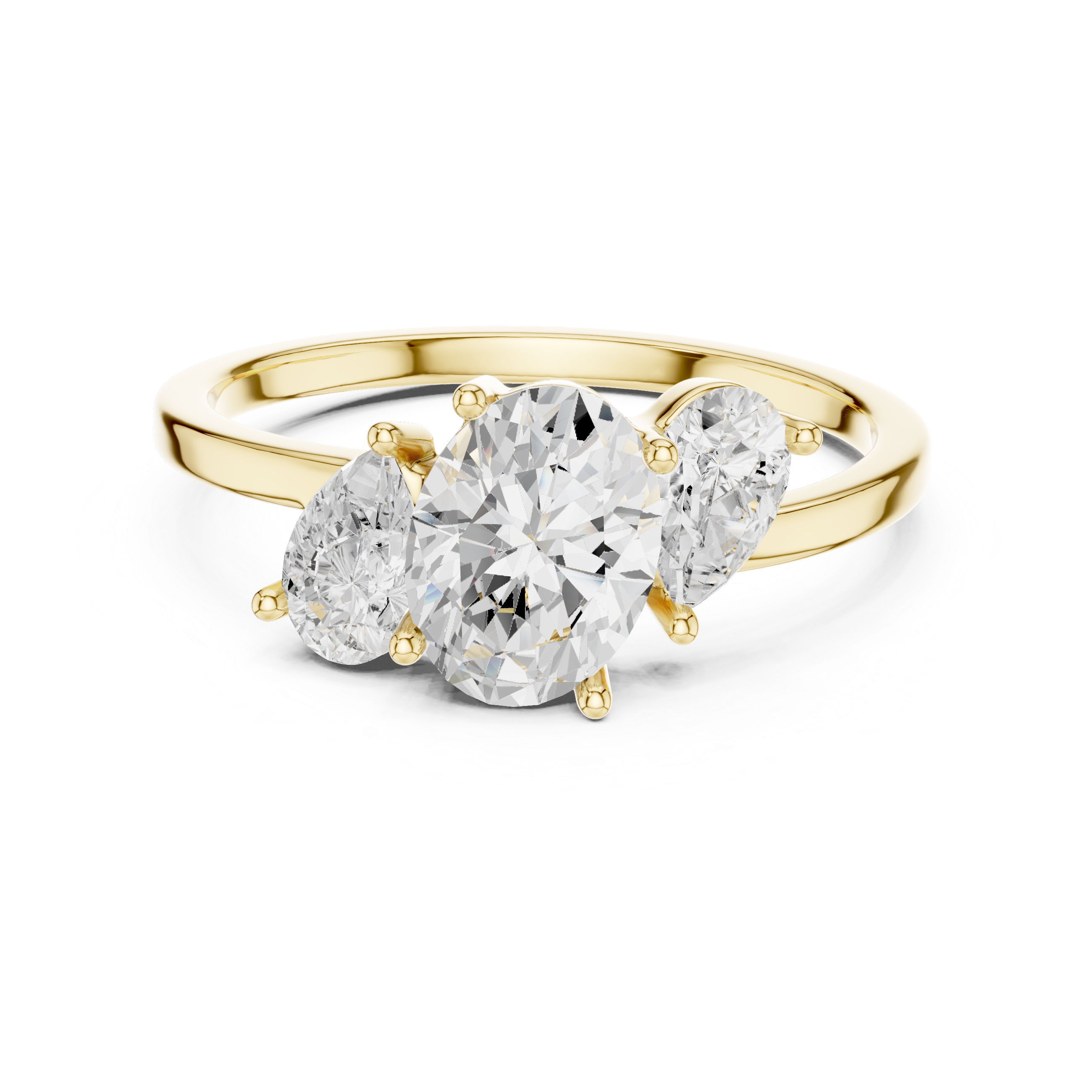 Oval & Pear Three Stone Diamond Engagement Ring