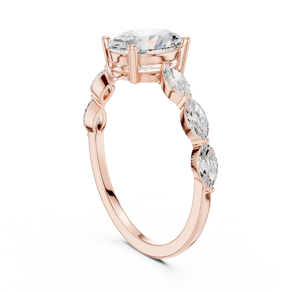 Oval Cut Diamond Ring with Marquise Side Stones