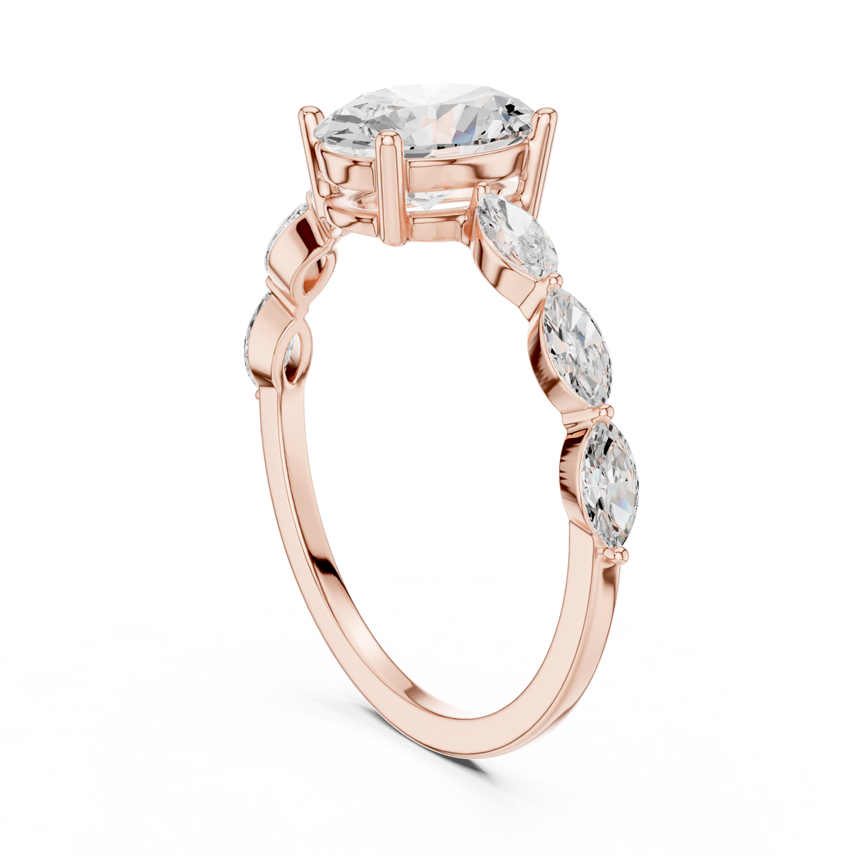 Oval Cut Diamond Ring with Marquise Side Stones – view 6 of 12, lab grown diamond ring | Jewelix Atelier