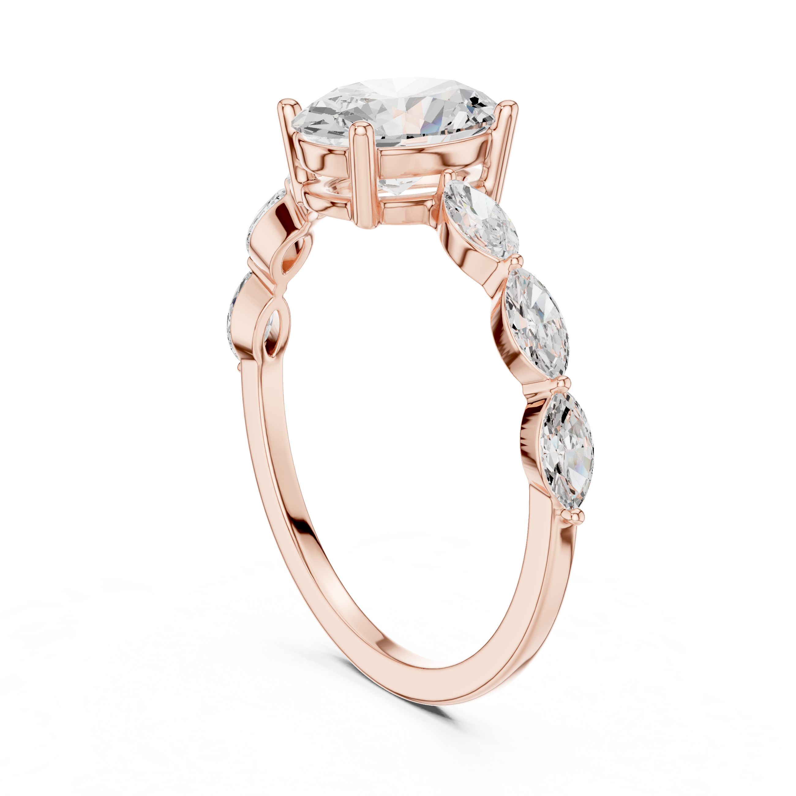 Oval Cut Diamond Ring with Marquise Side Stones