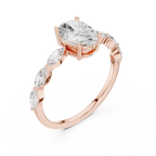 Oval Cut Diamond Ring with Marquise Side Stones