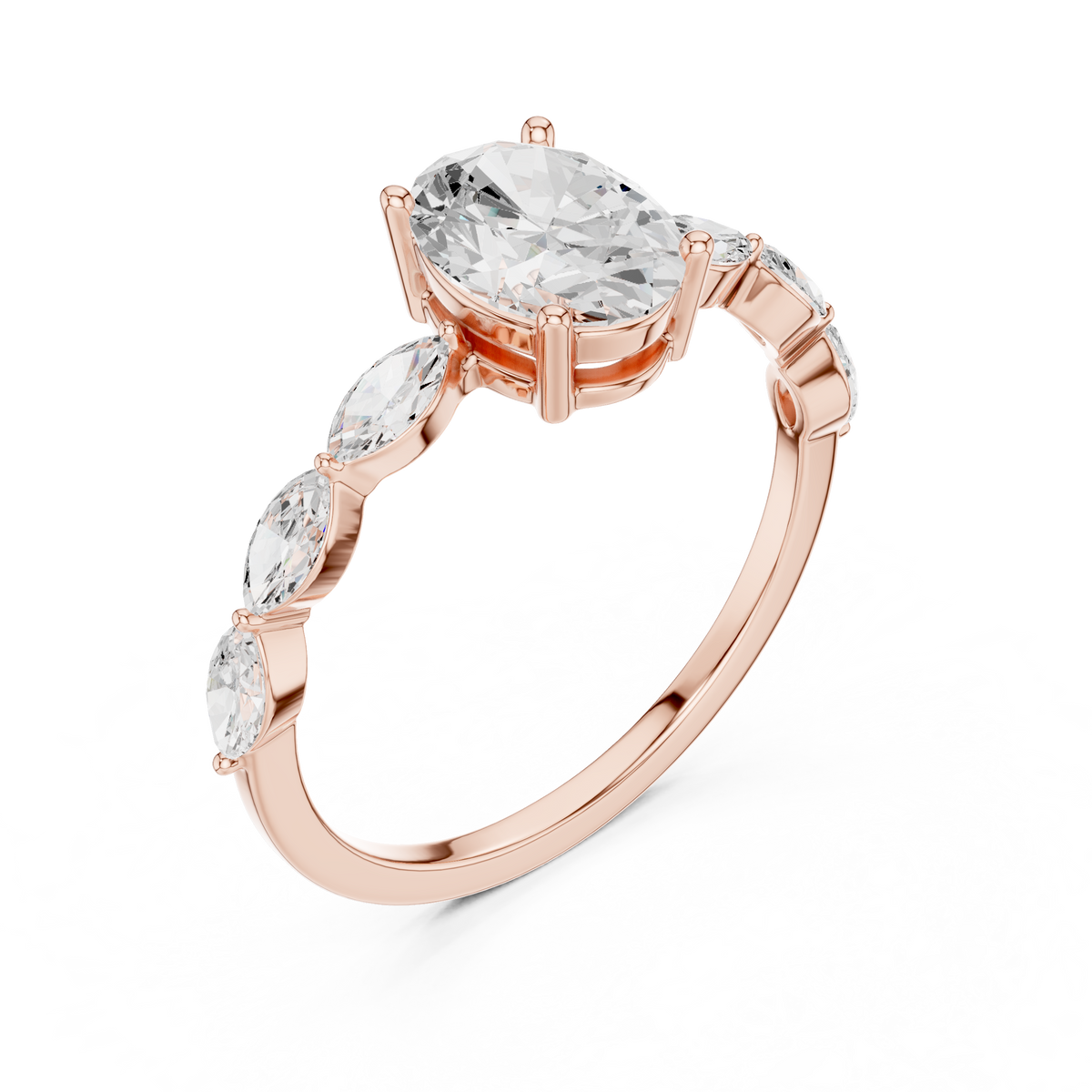Oval Cut Diamond Ring with Marquise Side Stones – view 7 of 12, lab grown diamond ring | Jewelix Atelier