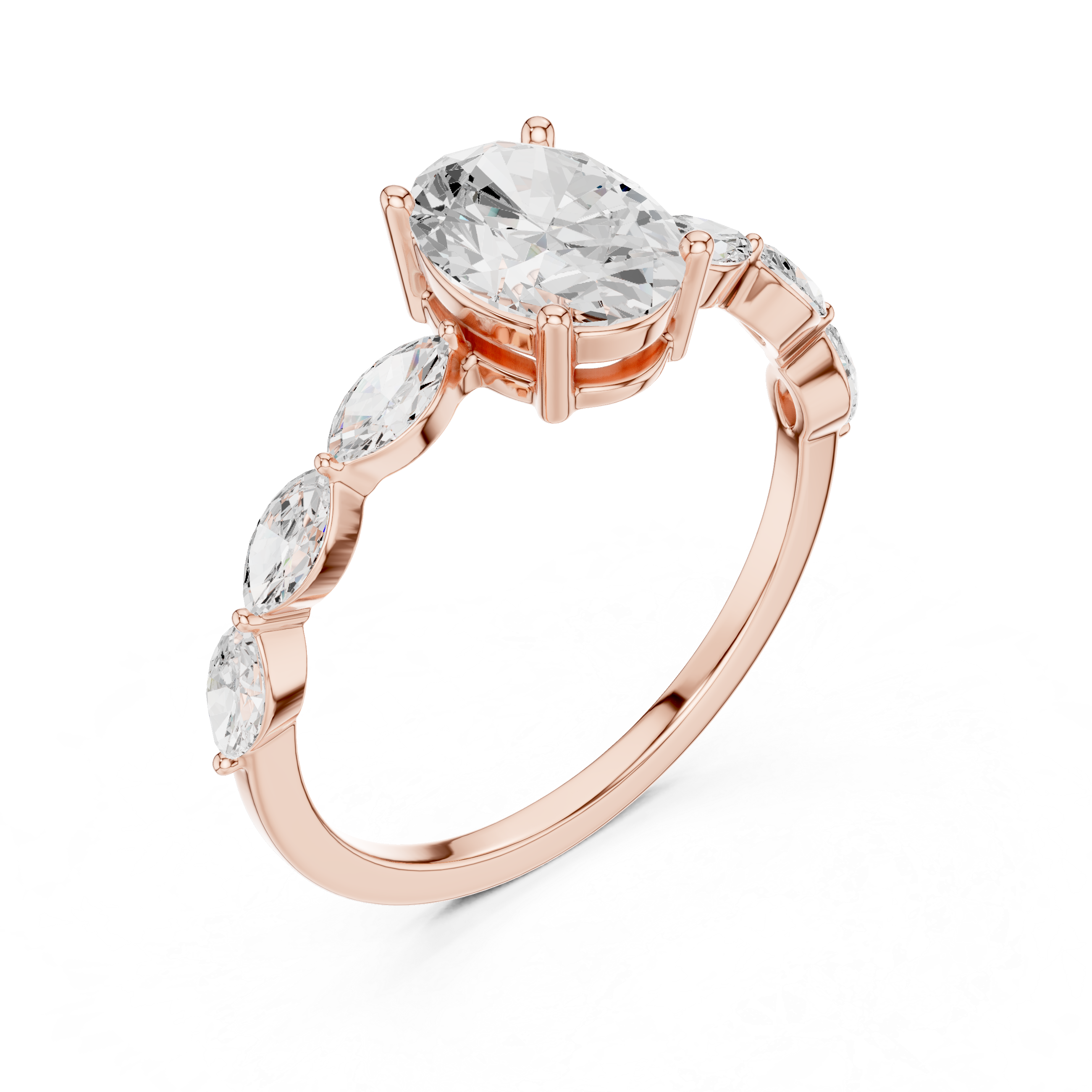 Oval Cut Diamond Ring with Marquise Side Stones
