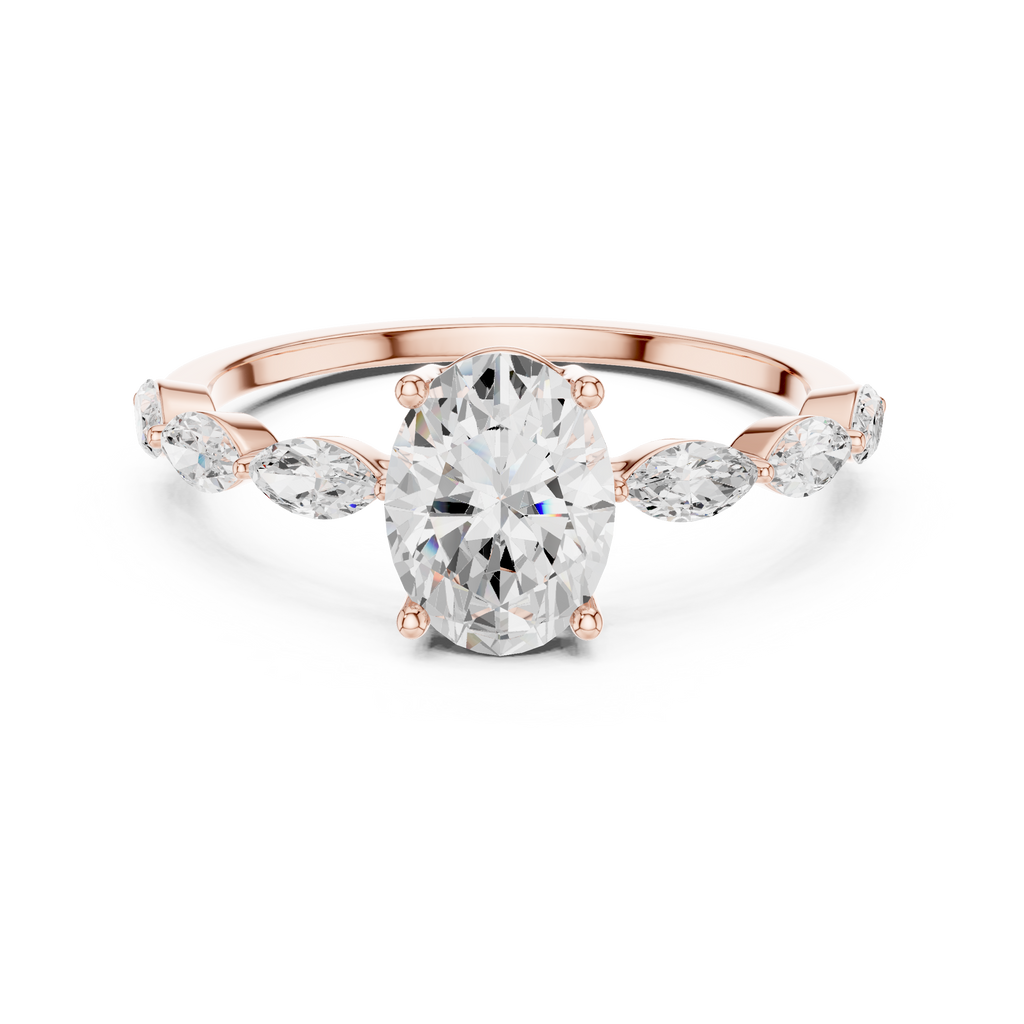 Oval Cut Diamond Ring with Marquise Side Stones