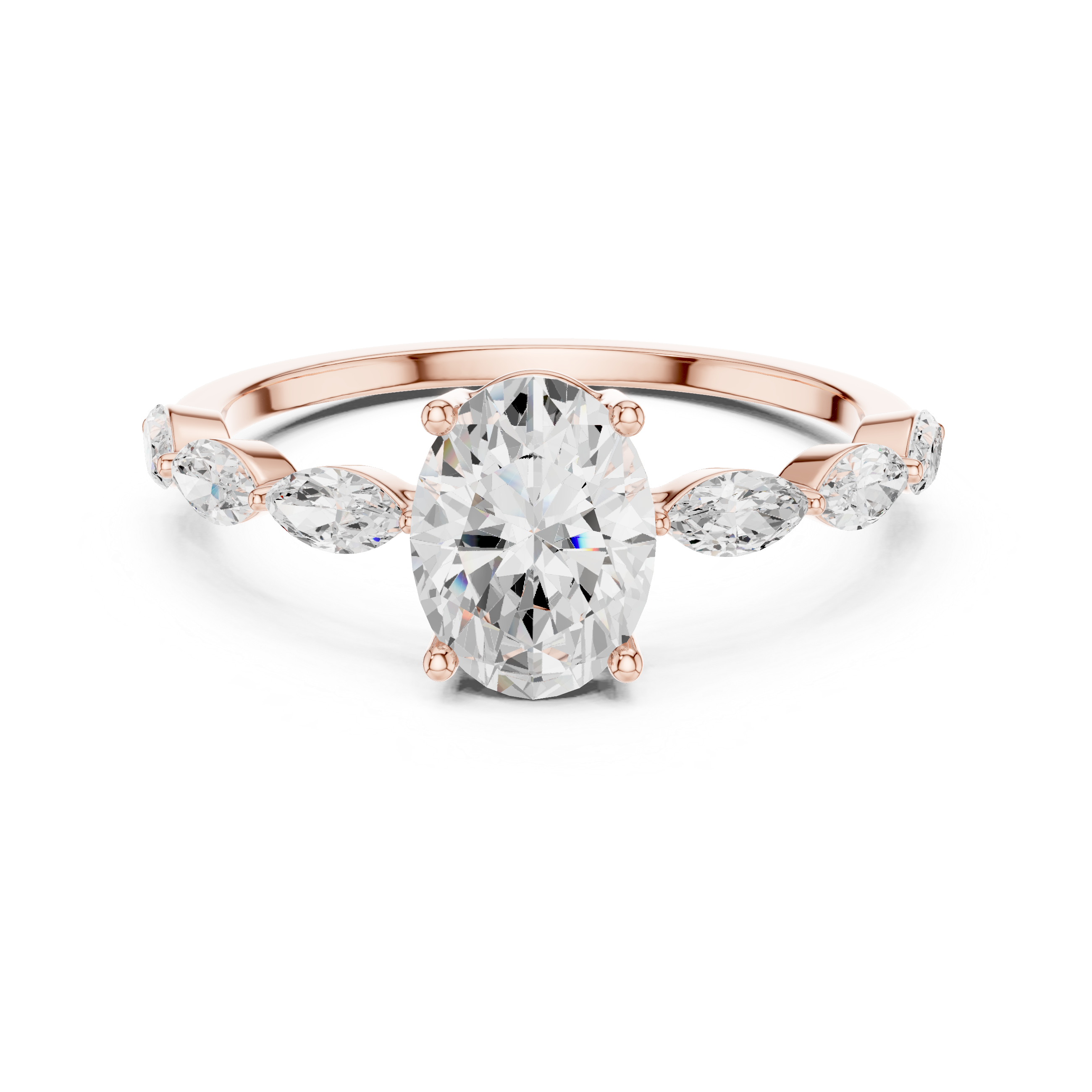Oval Cut Diamond Ring with Marquise Side Stones