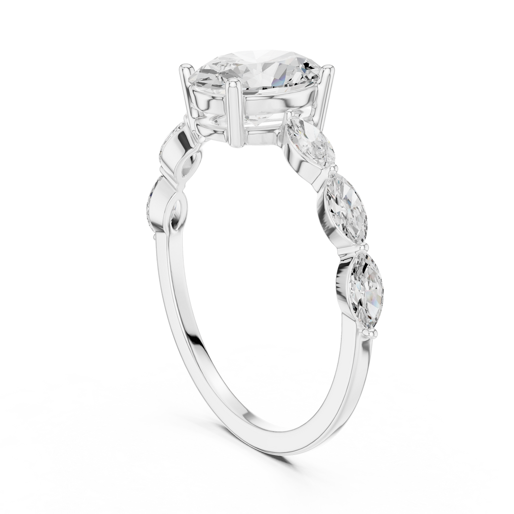 Oval Cut Diamond Ring with Marquise Side Stones