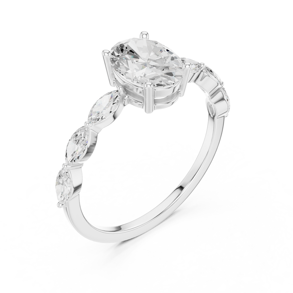 Oval Cut Diamond Ring with Marquise Side Stones