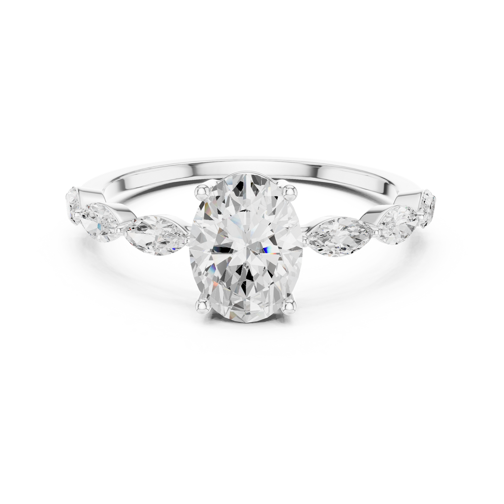 Oval Cut Diamond Ring with Marquise Side Stones