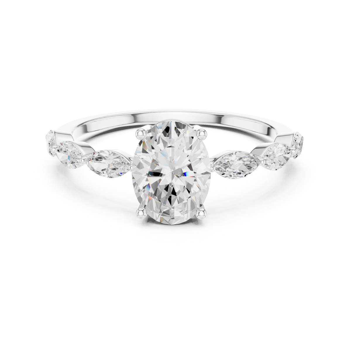 Oval Cut Diamond Ring with Marquise Side Stones — Jewelix Atelier