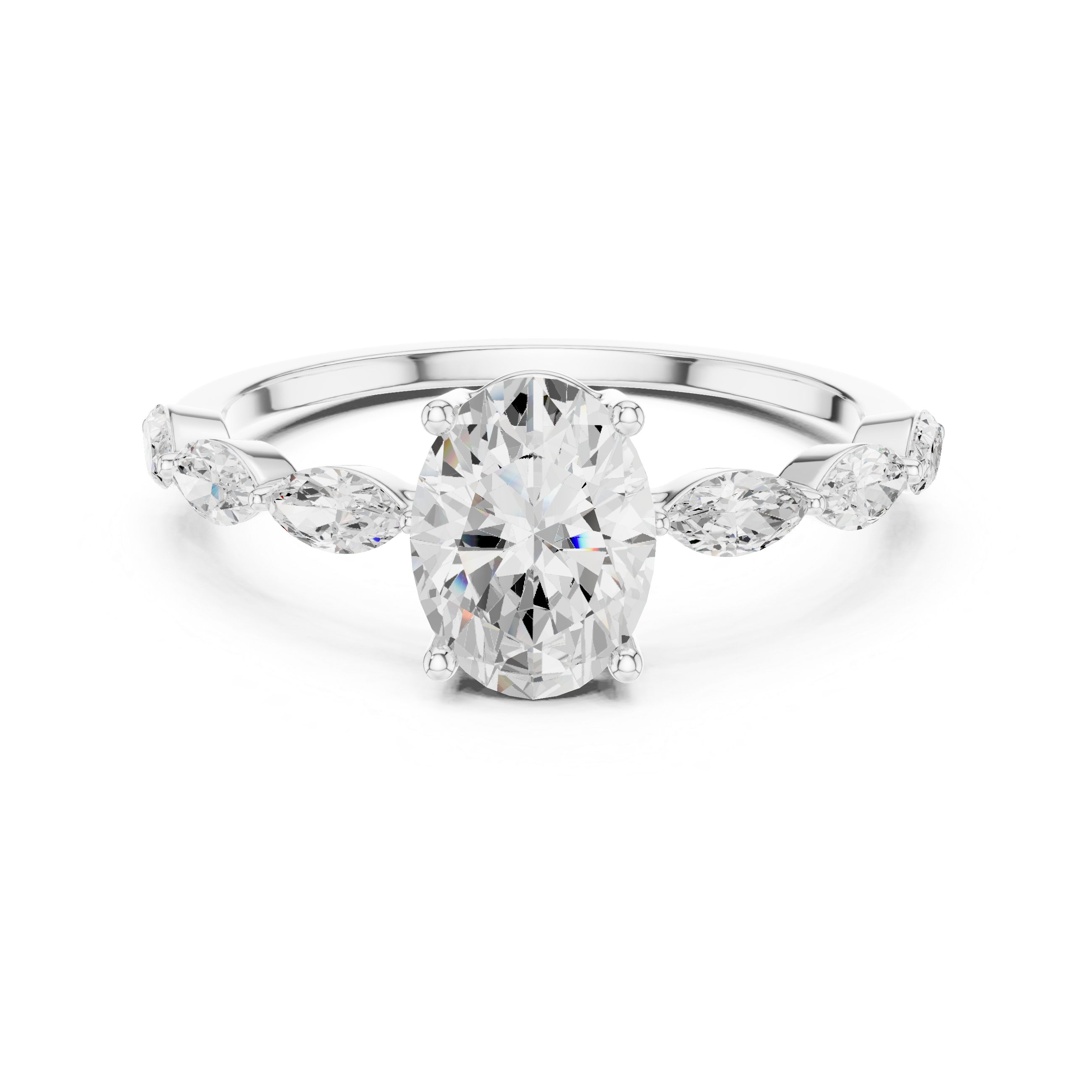 Oval Cut Diamond Ring with Marquise Side Stones