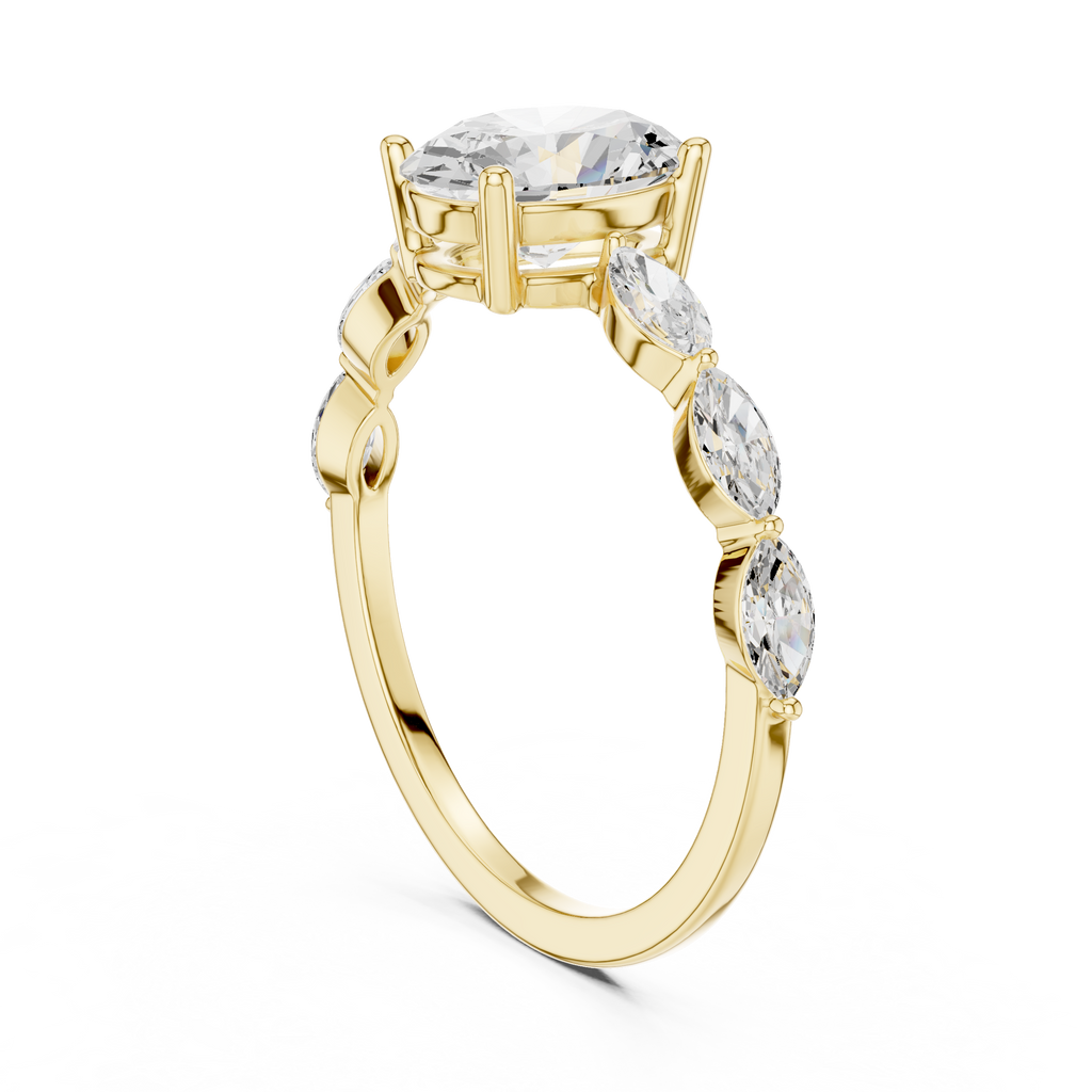 Oval Cut Diamond Ring with Marquise Side Stones