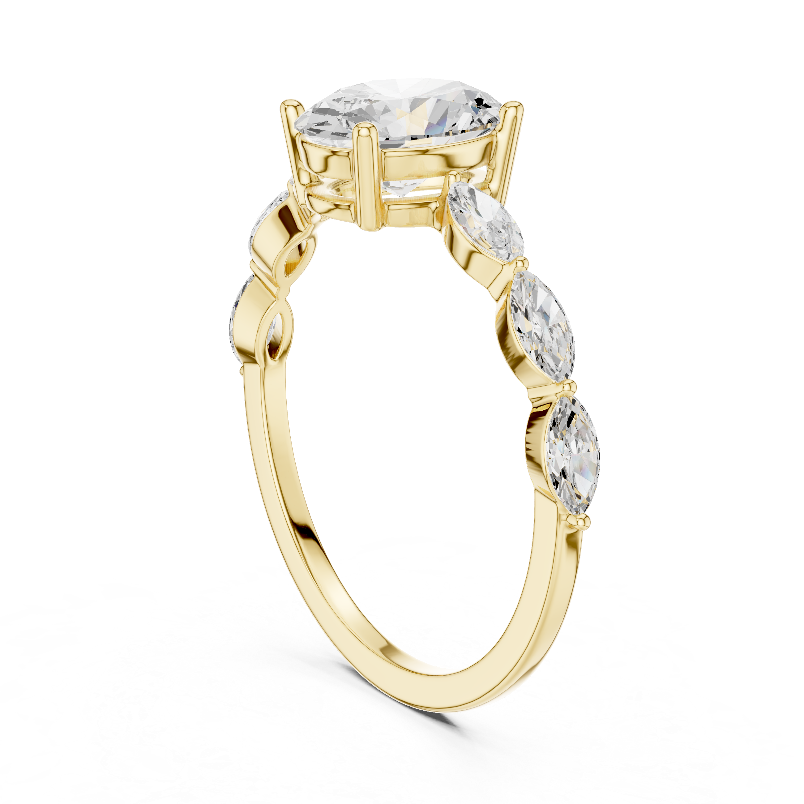 Oval Cut Diamond Ring with Marquise Side Stones