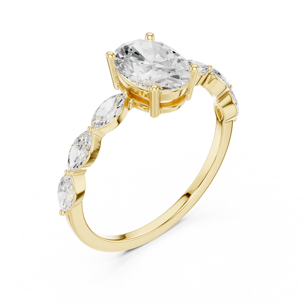 Oval Cut Diamond Ring with Marquise Side Stones