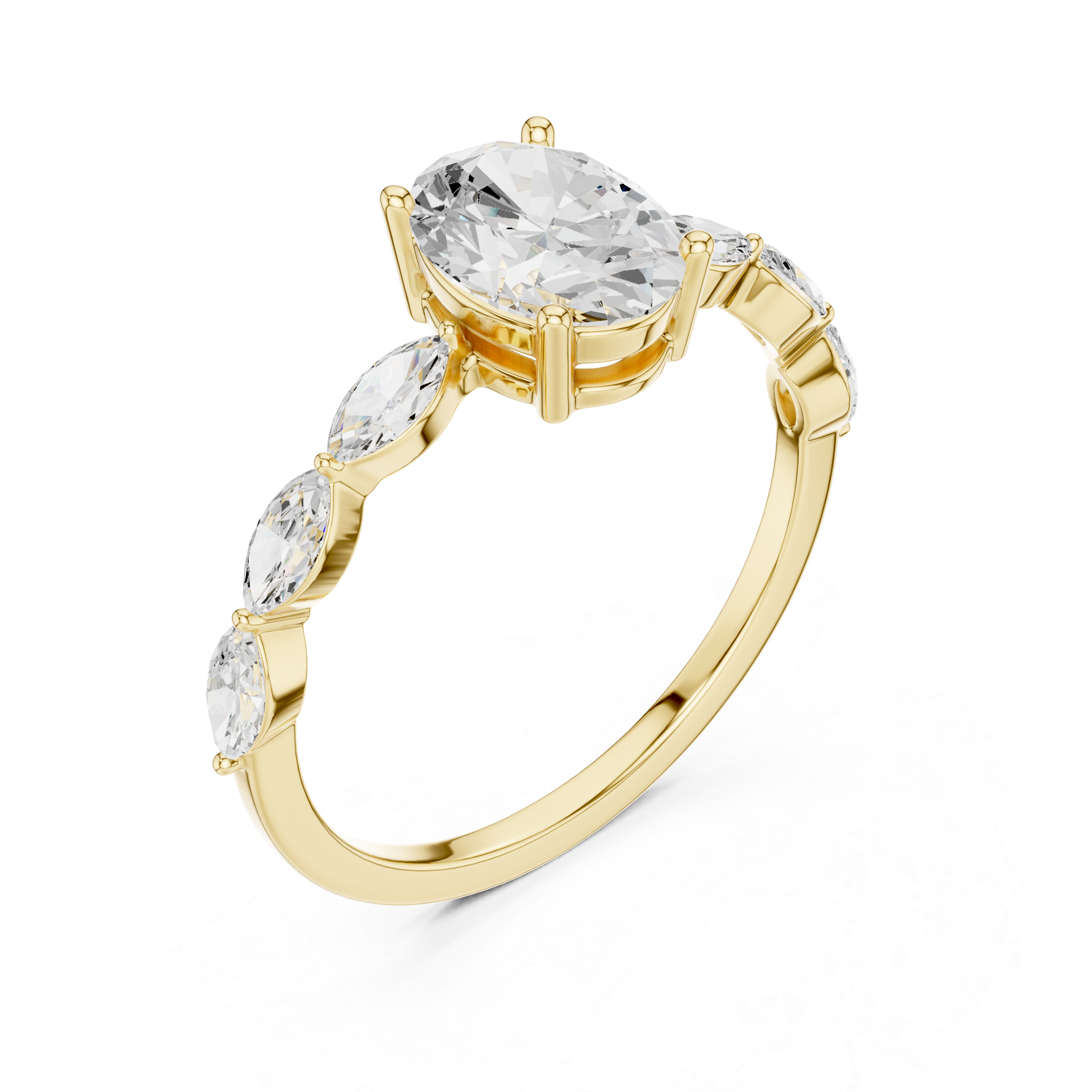 Oval Cut Diamond Ring with Marquise Side Stones