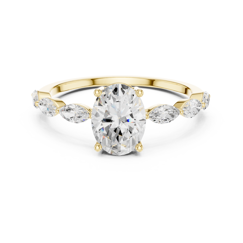 Oval Cut Diamond Ring with Marquise Side Stones