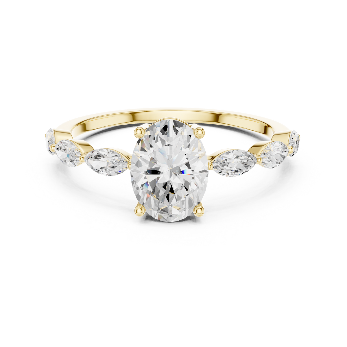 Oval Cut Diamond Ring with Marquise Side Stones – view 9 of 12, lab grown diamond ring | Jewelix Atelier