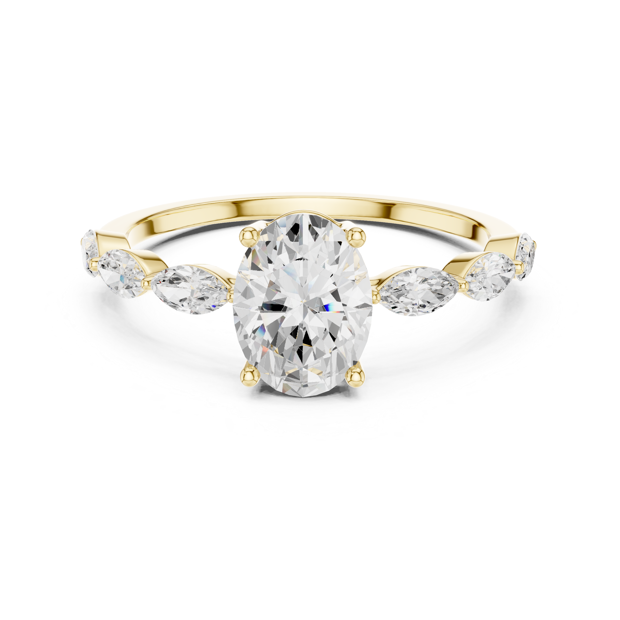 Oval Cut Diamond Ring with Marquise Side Stones