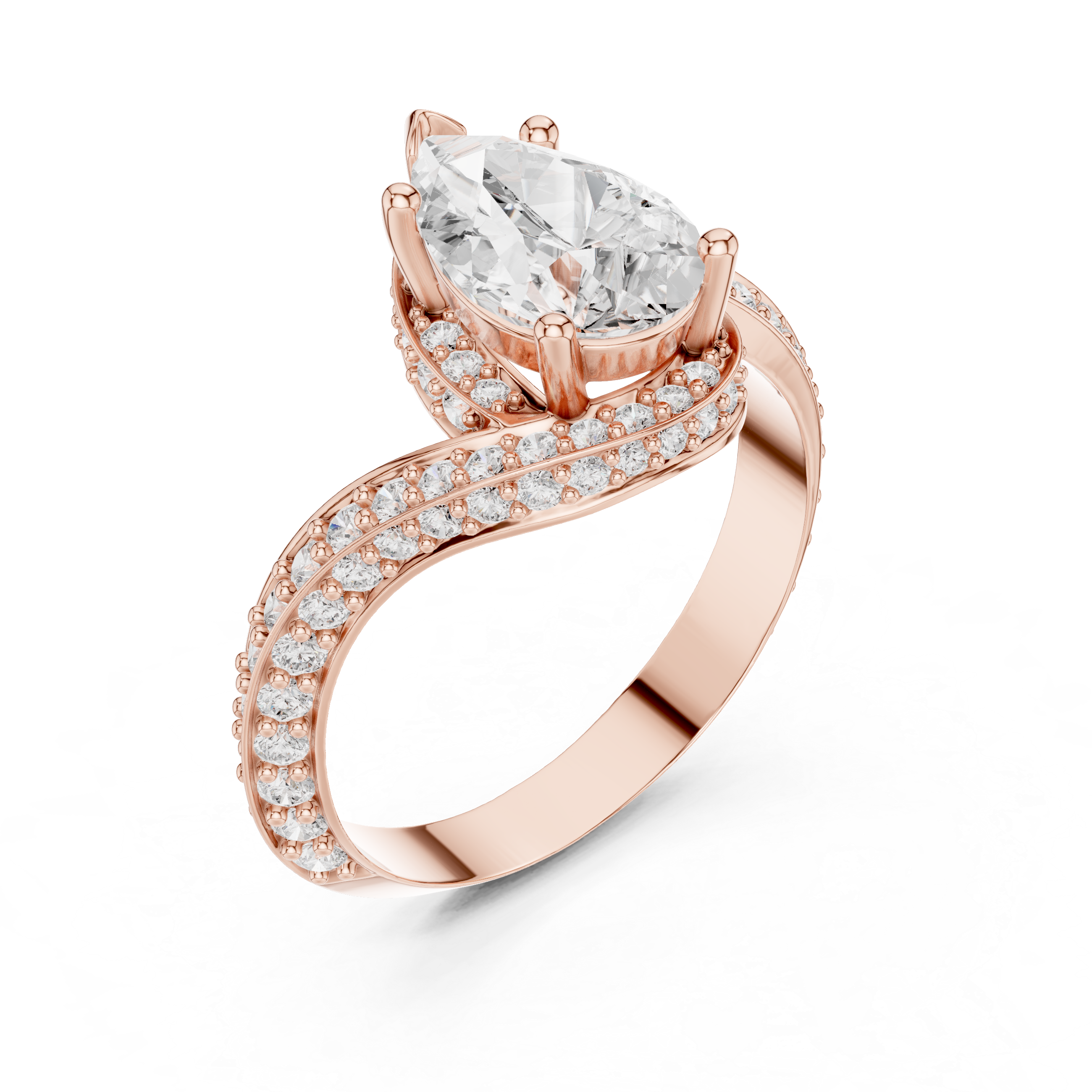 Pear Cut Diamond Halo Engagement Ring with Split Shank