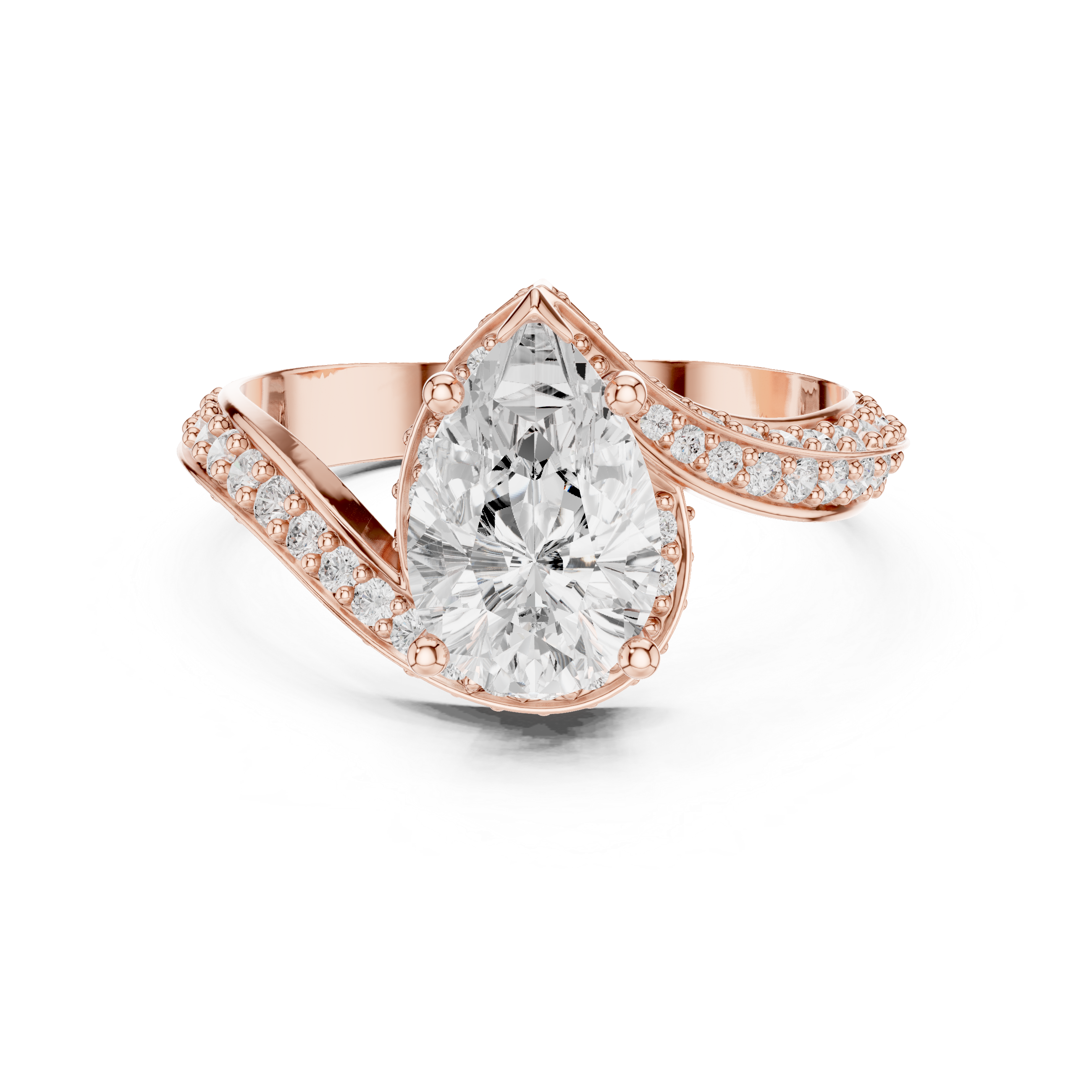 Pear Cut Diamond Halo Engagement Ring with Split Shank