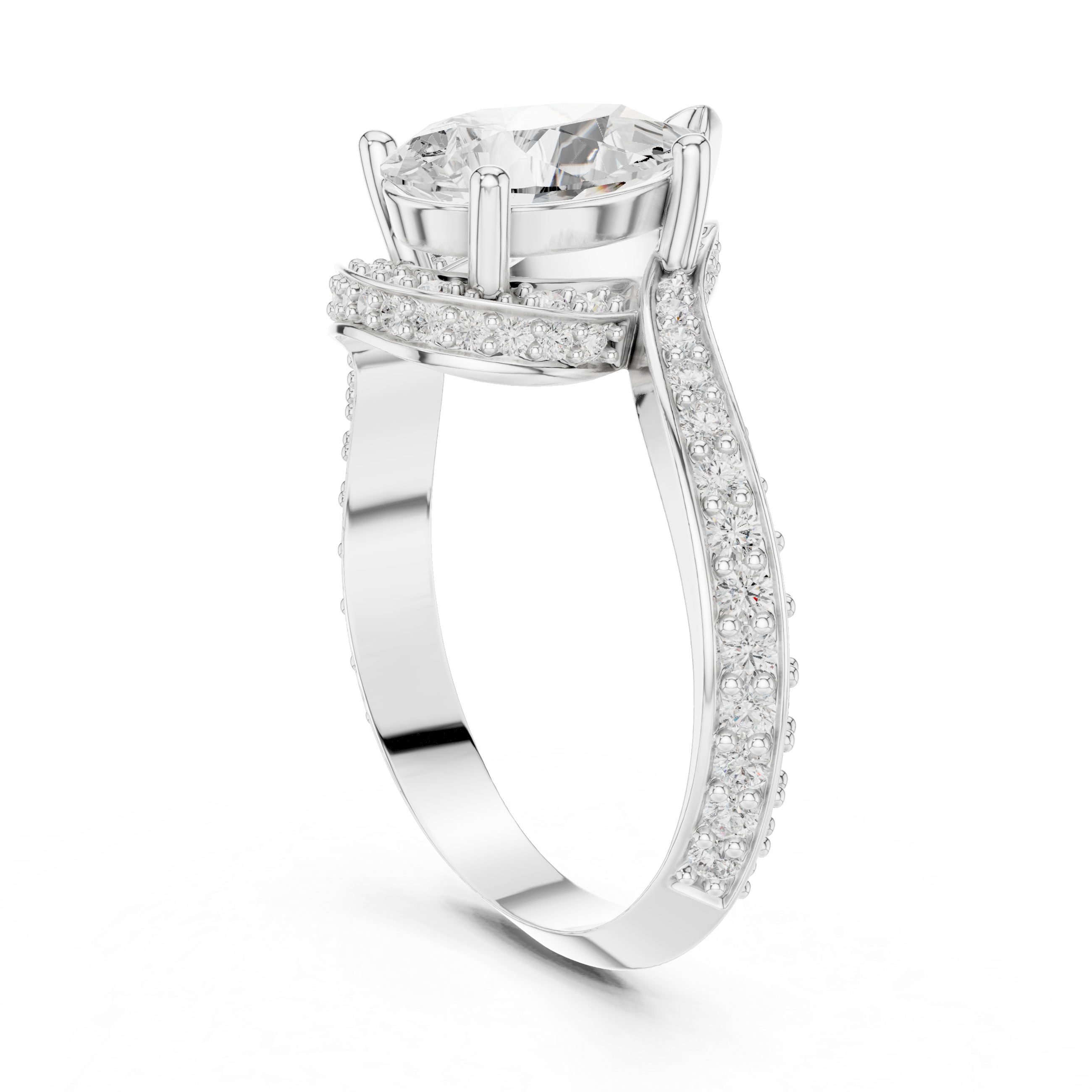 Pear Cut Diamond Halo Engagement Ring with Split Shank