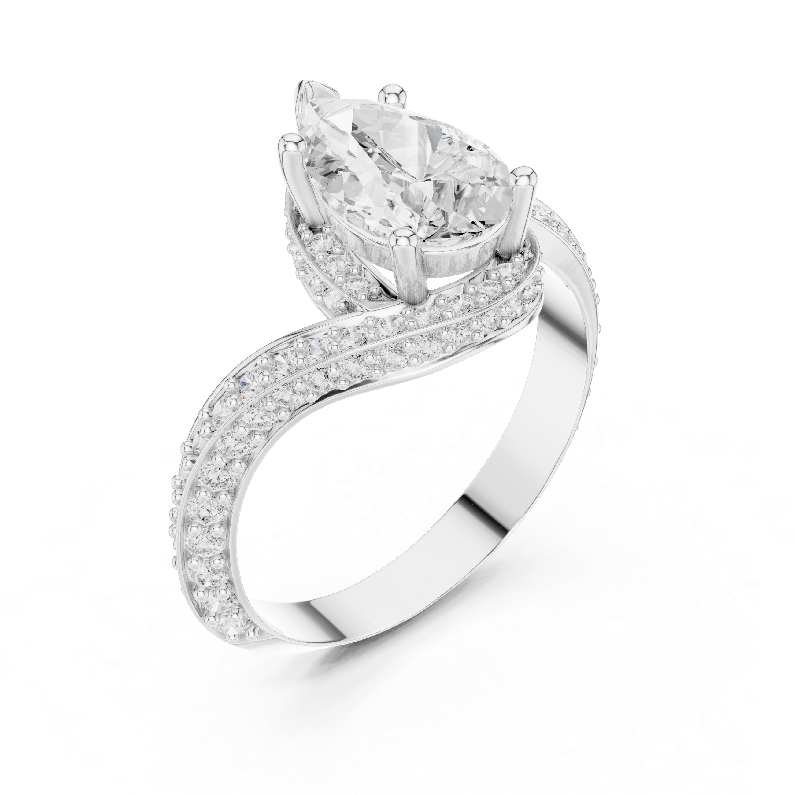 Pear Cut Diamond Halo Engagement Ring with Split Shank