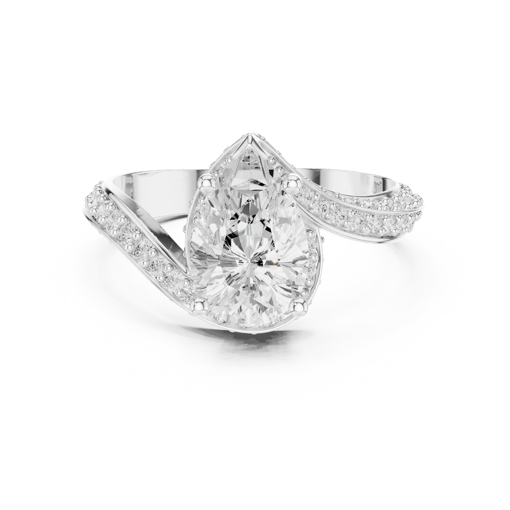 Pear Cut Diamond Halo Engagement Ring with Split Shank