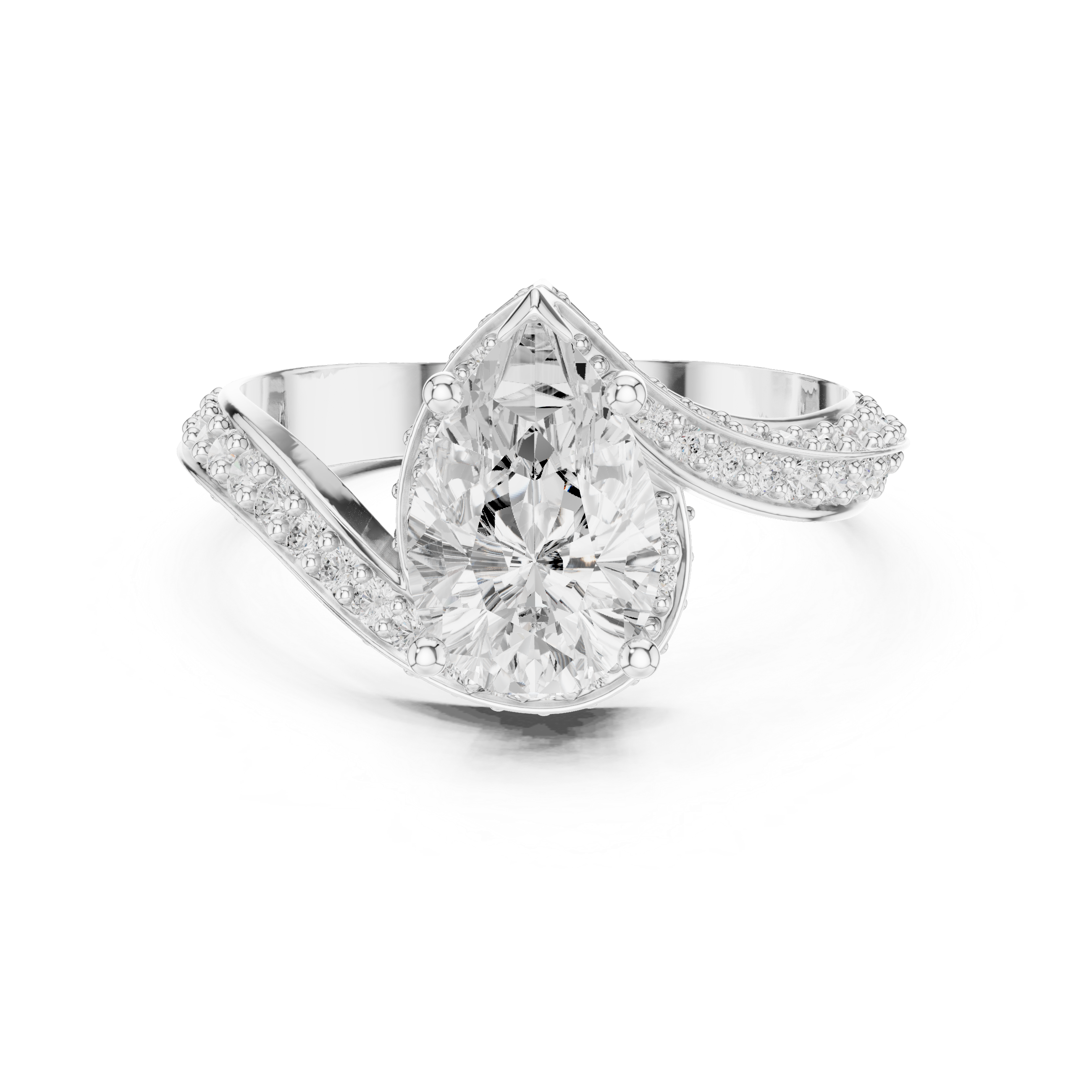 Pear Cut Diamond Halo Engagement Ring with Split Shank