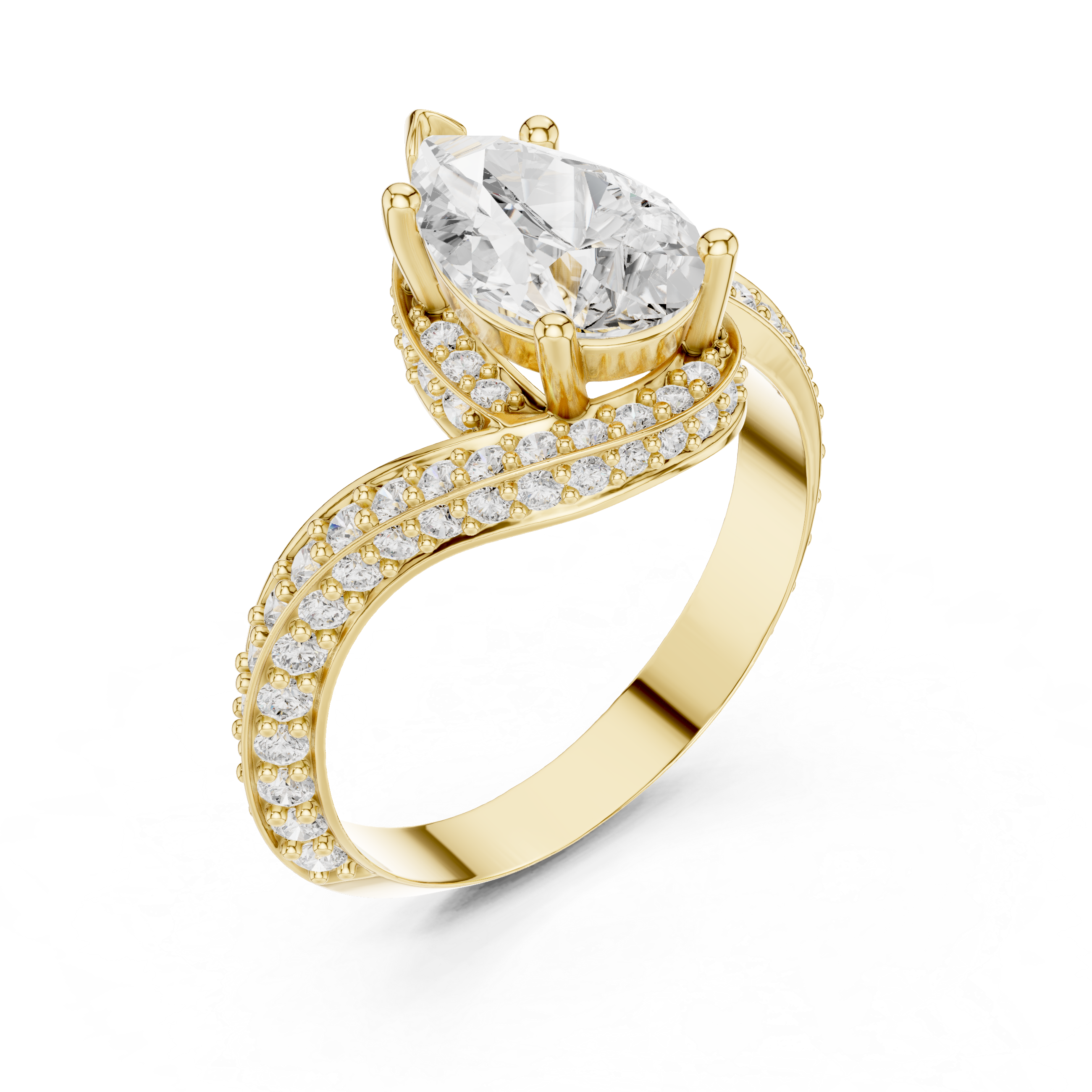 Pear Cut Diamond Halo Engagement Ring with Split Shank