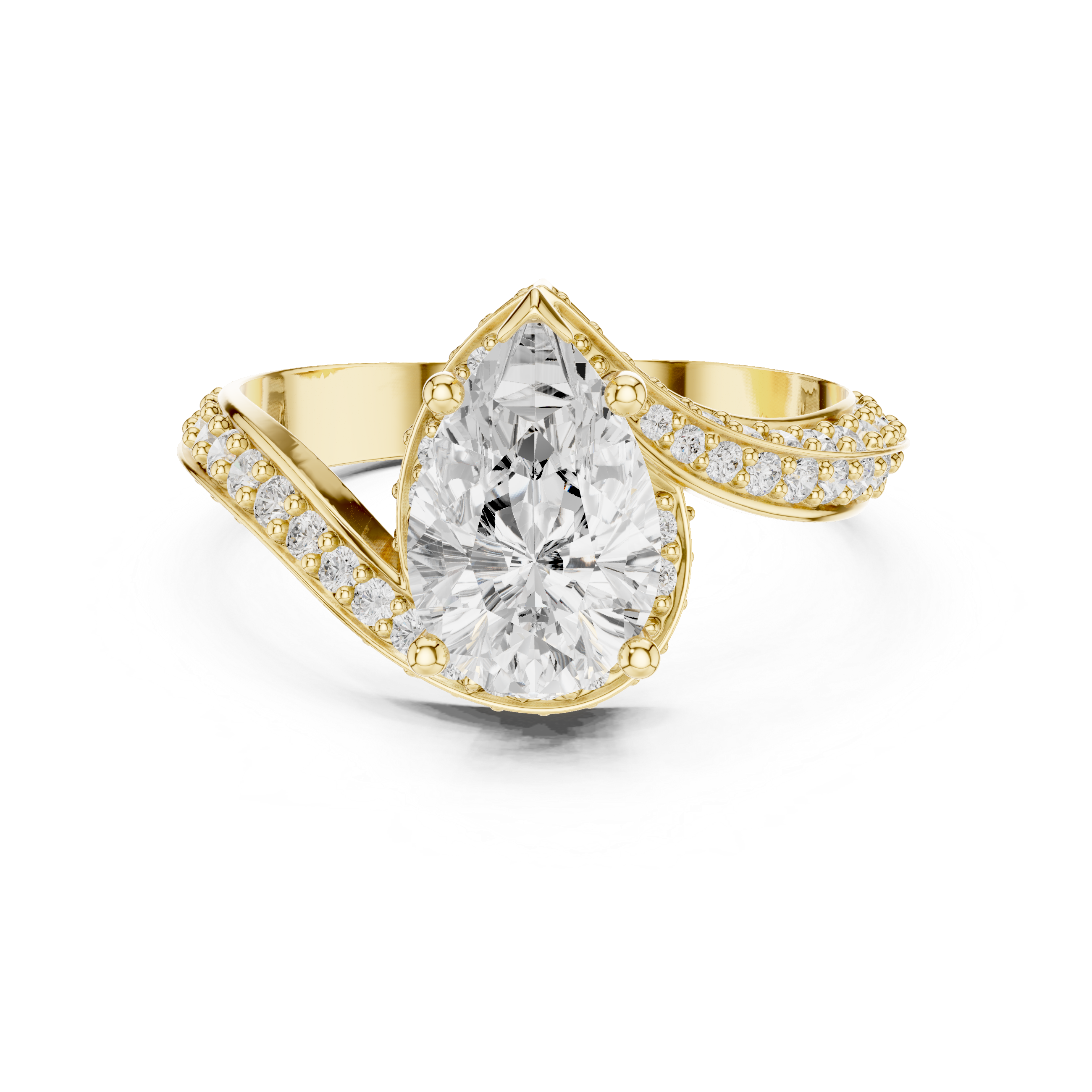 Pear Cut Diamond Halo Engagement Ring with Split Shank