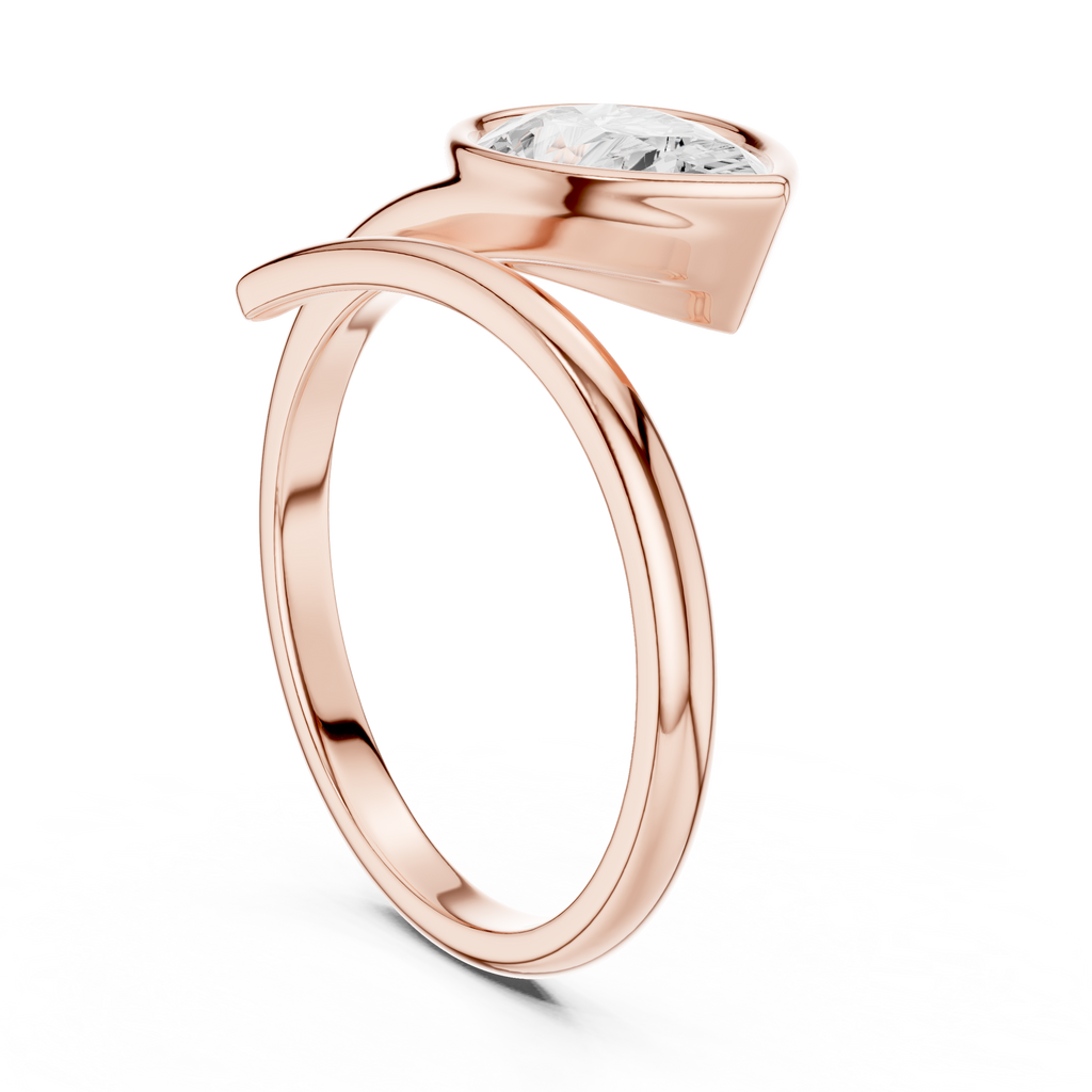 Pear Cut Bezel Set Diamond Bypass Ring