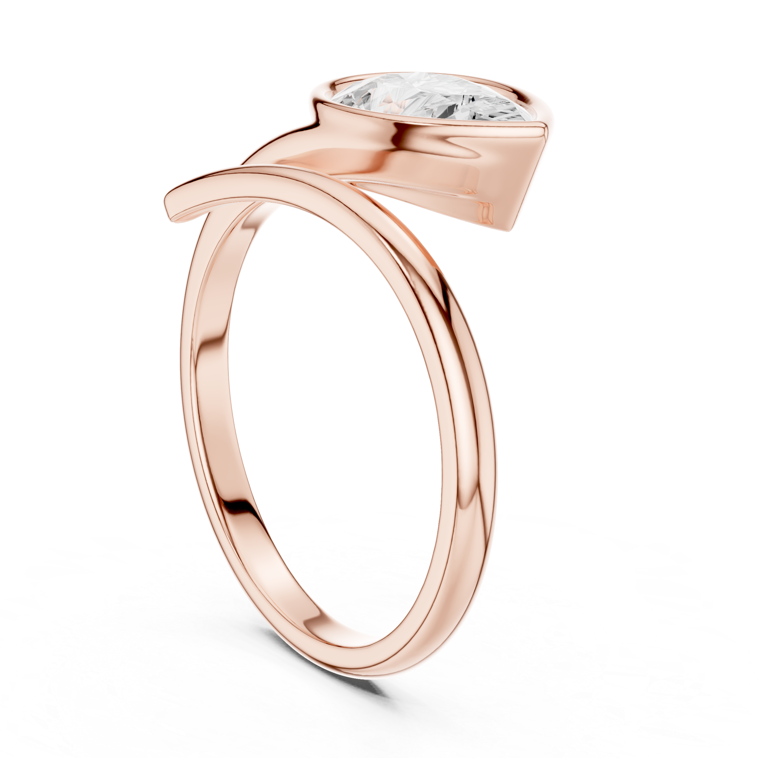 Pear Cut Bezel Set Diamond Bypass Ring