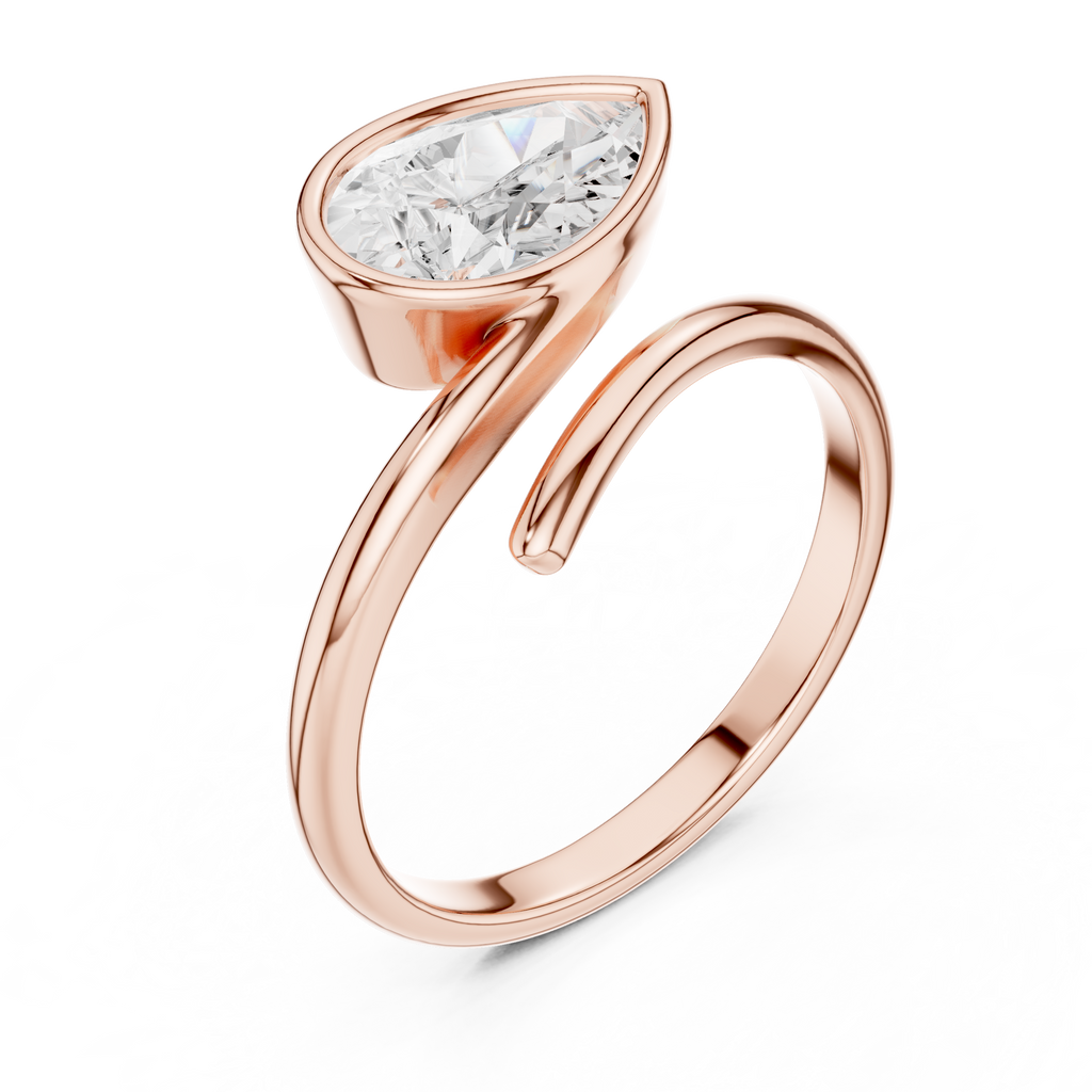 Pear Cut Bezel Set Diamond Bypass Ring
