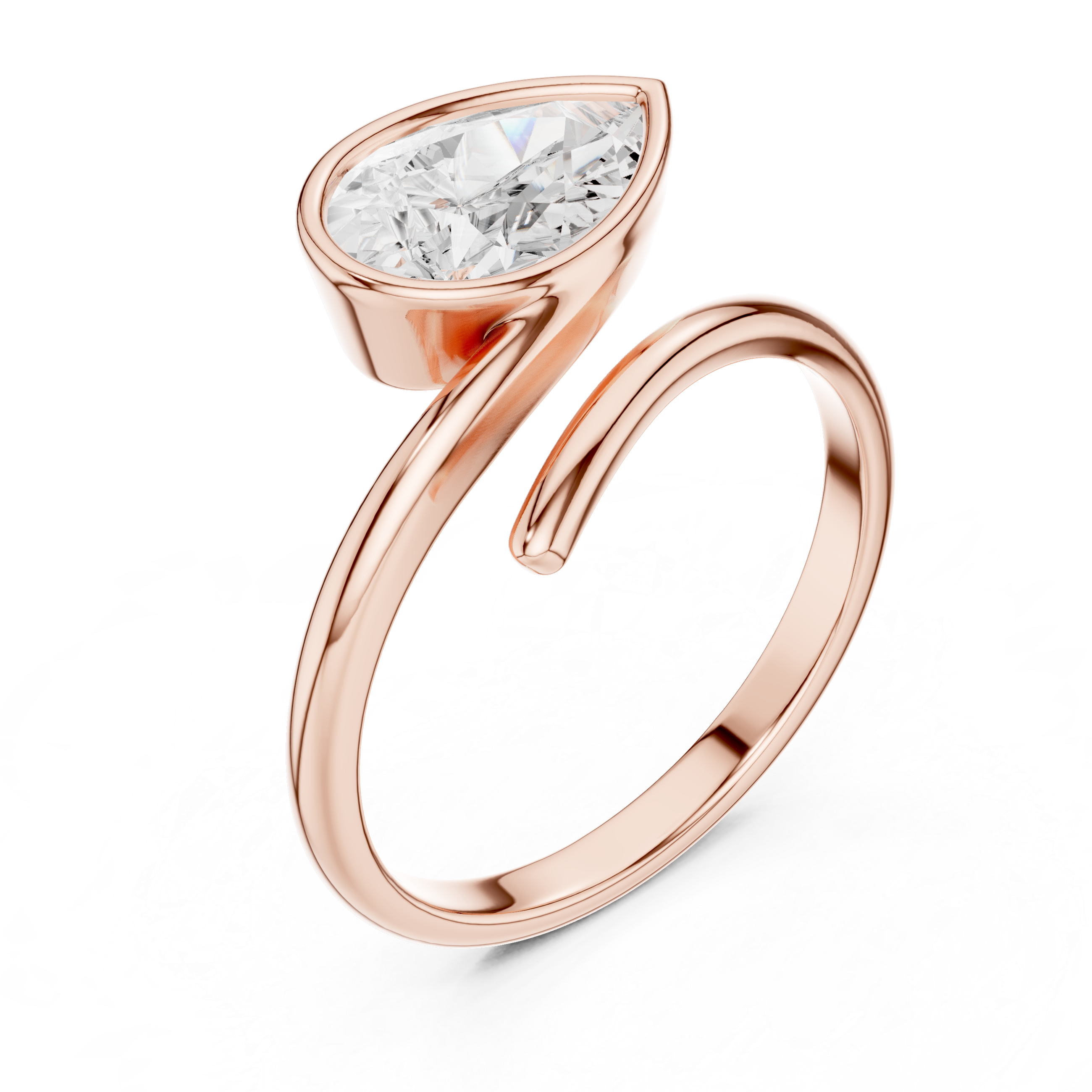 Pear Cut Bezel Set Diamond Bypass Ring