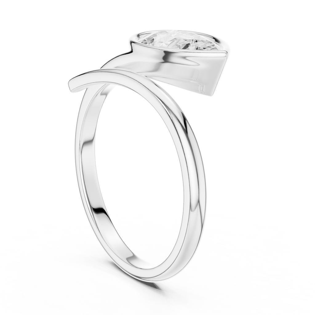 Pear Cut Bezel Set Diamond Bypass Ring