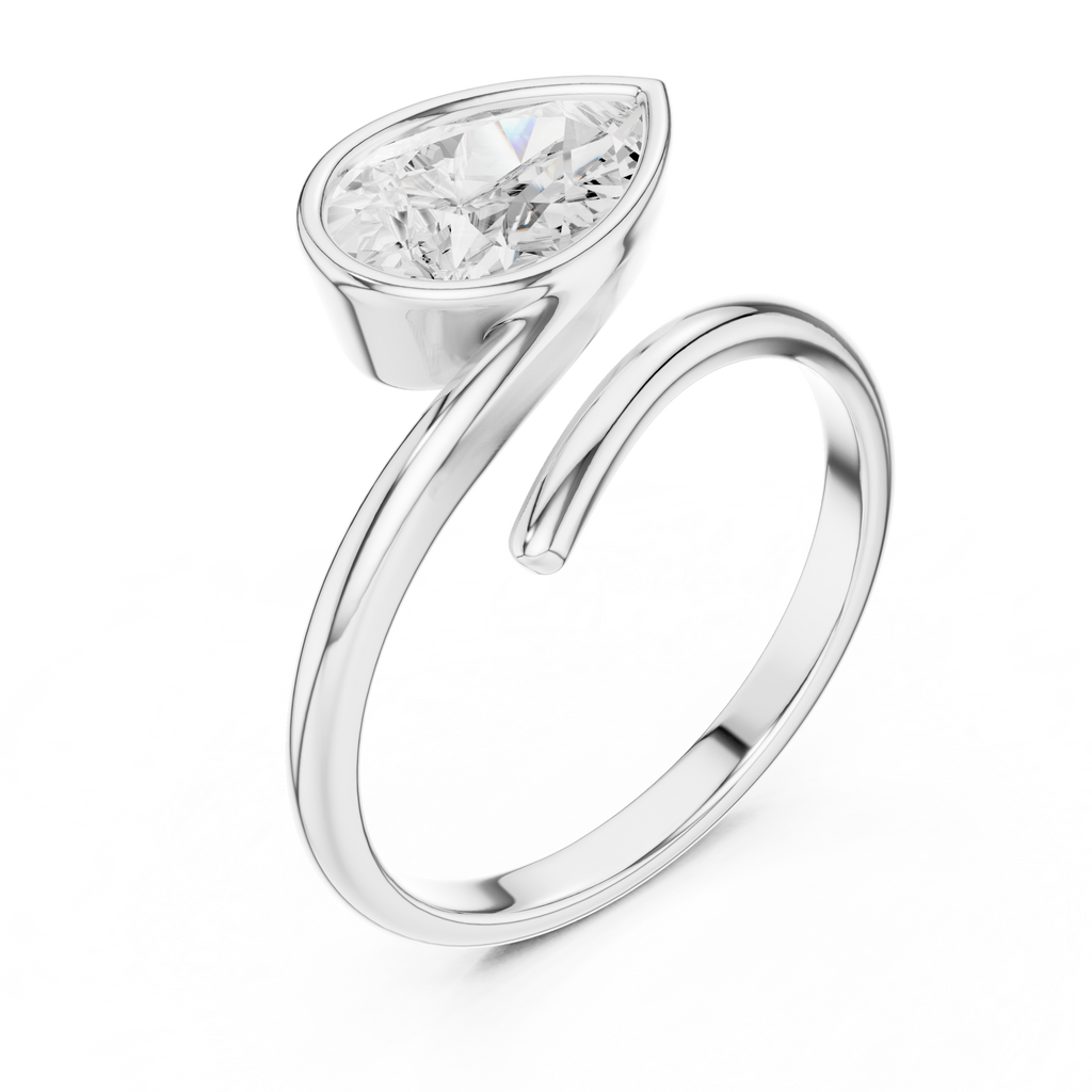 Pear Cut Bezel Set Diamond Bypass Ring
