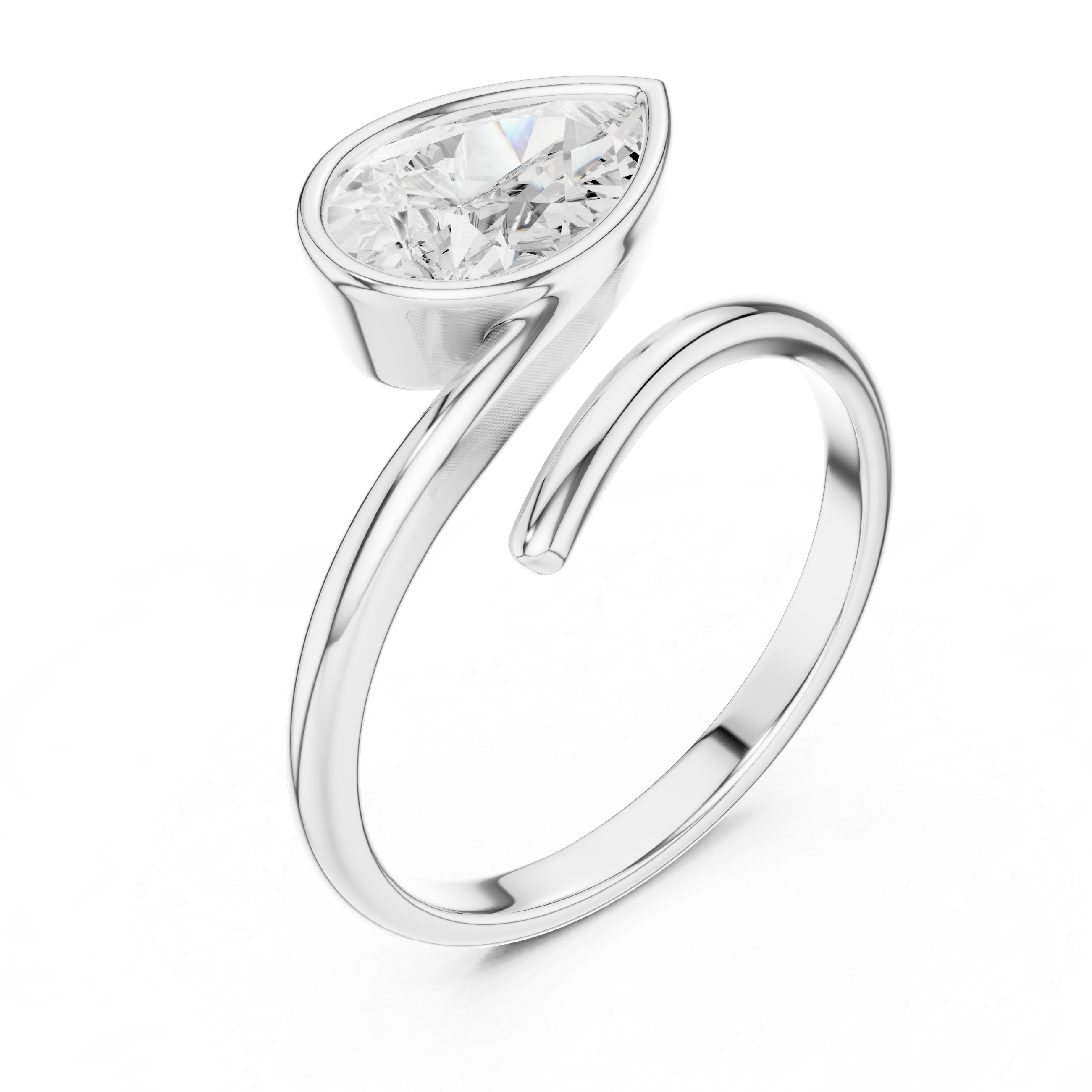 Pear Cut Bezel Set Diamond Bypass Ring
